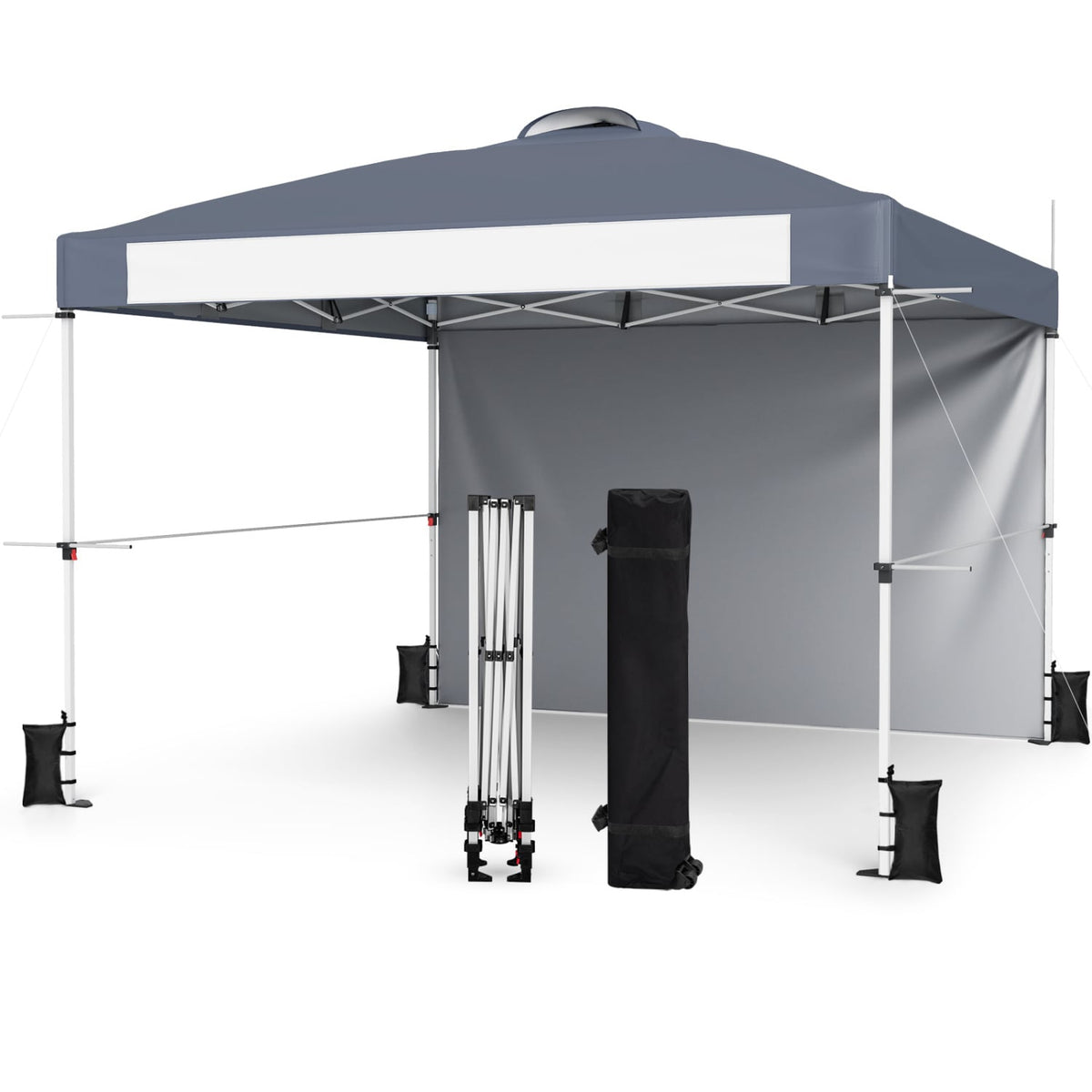 10 x 10 Feet Foldable Commercial Pop-up Canopy with Roller Bag and Banner Strip-Gray-Canopies-DECOROLALA