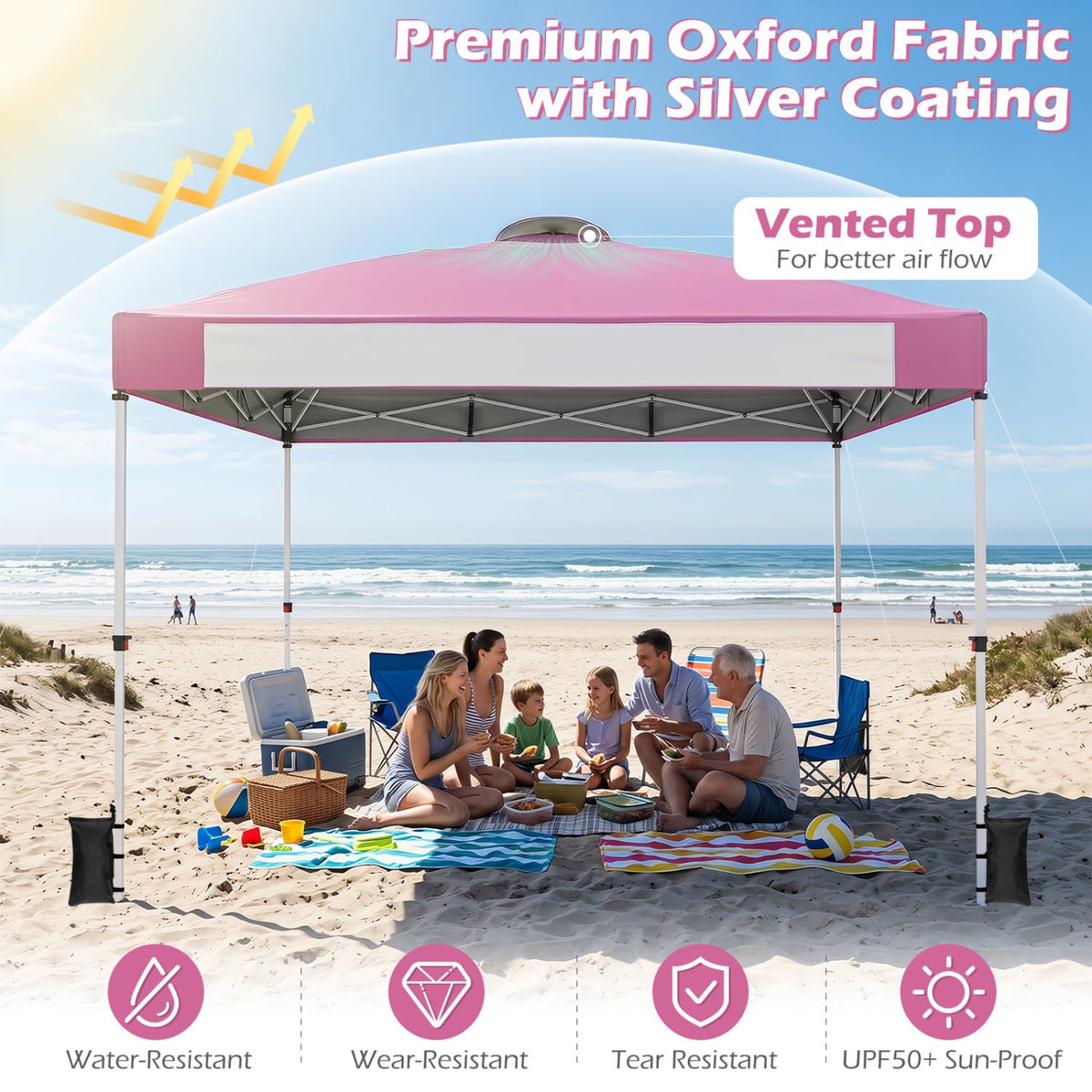 10 x 10 Feet Foldable Commercial Pop-up Canopy with Roller Bag and Banner Strip-Pink-Canopies-DECOROLALA