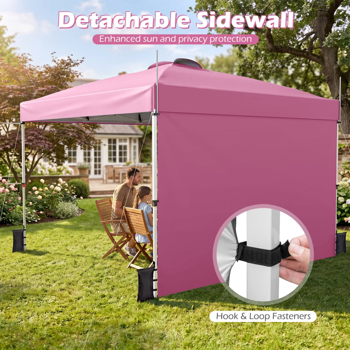 10 x 10 Feet Foldable Commercial Pop-up Canopy with Roller Bag and Banner Strip-Pink-Canopies-DECOROLALA