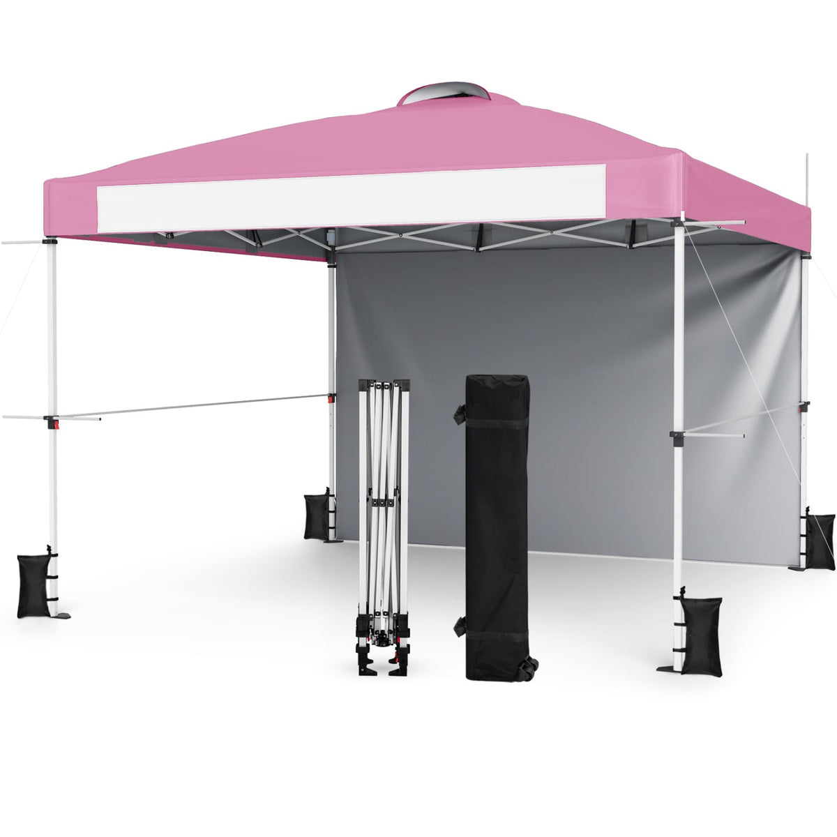 10 x 10 Feet Foldable Commercial Pop-up Canopy with Roller Bag and Banner Strip-Pink-Canopies-DECOROLALA