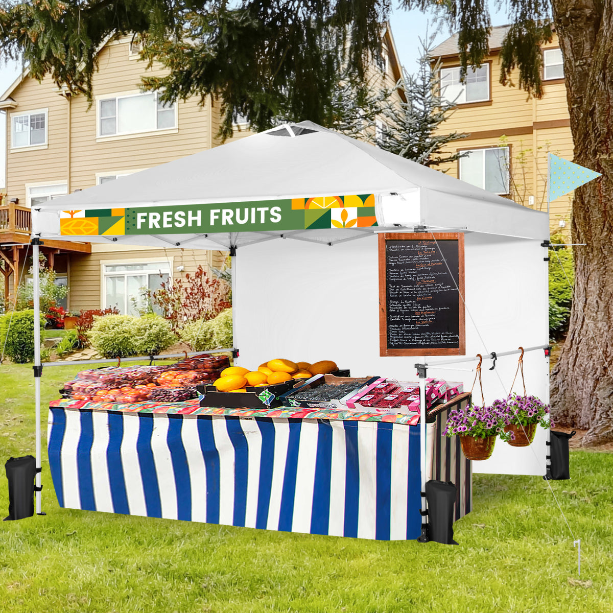 10 x 10 Feet Foldable Commercial Pop-up Canopy with Roller Bag and Banner Strip-White-Canopies-DECOROLALA