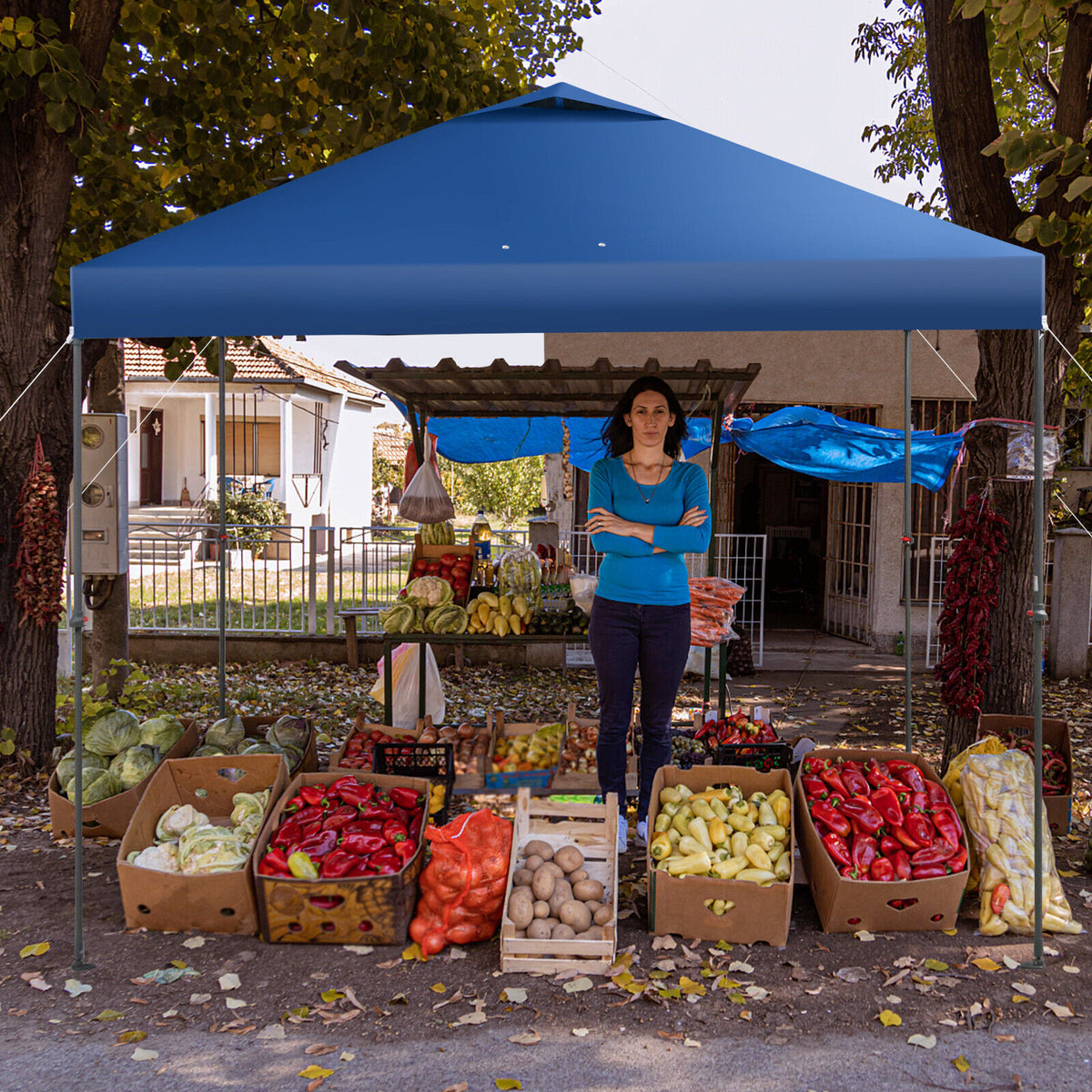 10 x 10 Feet Foldable Outdoor Instant Pop-up Canopy with Carry Bag-Blue-Canopies-DECOROLALA