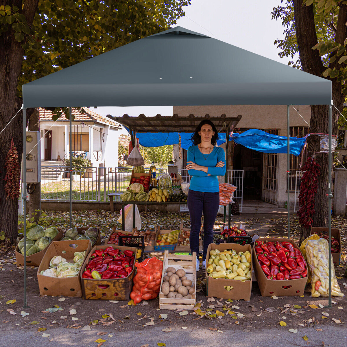 10 x 10 Feet Foldable Outdoor Instant Pop-up Canopy with Carry Bag-Gray-Canopies-DECOROLALA