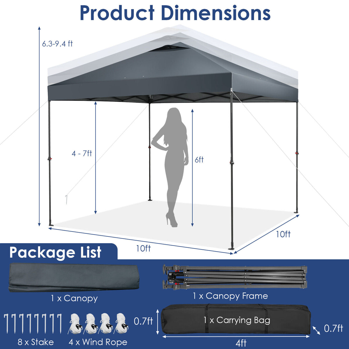 10 x 10 Feet Foldable Outdoor Instant Pop-up Canopy with Carry Bag-Gray-Canopies-DECOROLALA