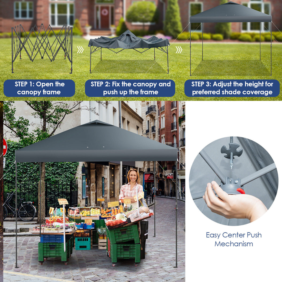 10 x 10 Feet Foldable Outdoor Instant Pop-up Canopy with Carry Bag-Gray-Canopies-DECOROLALA