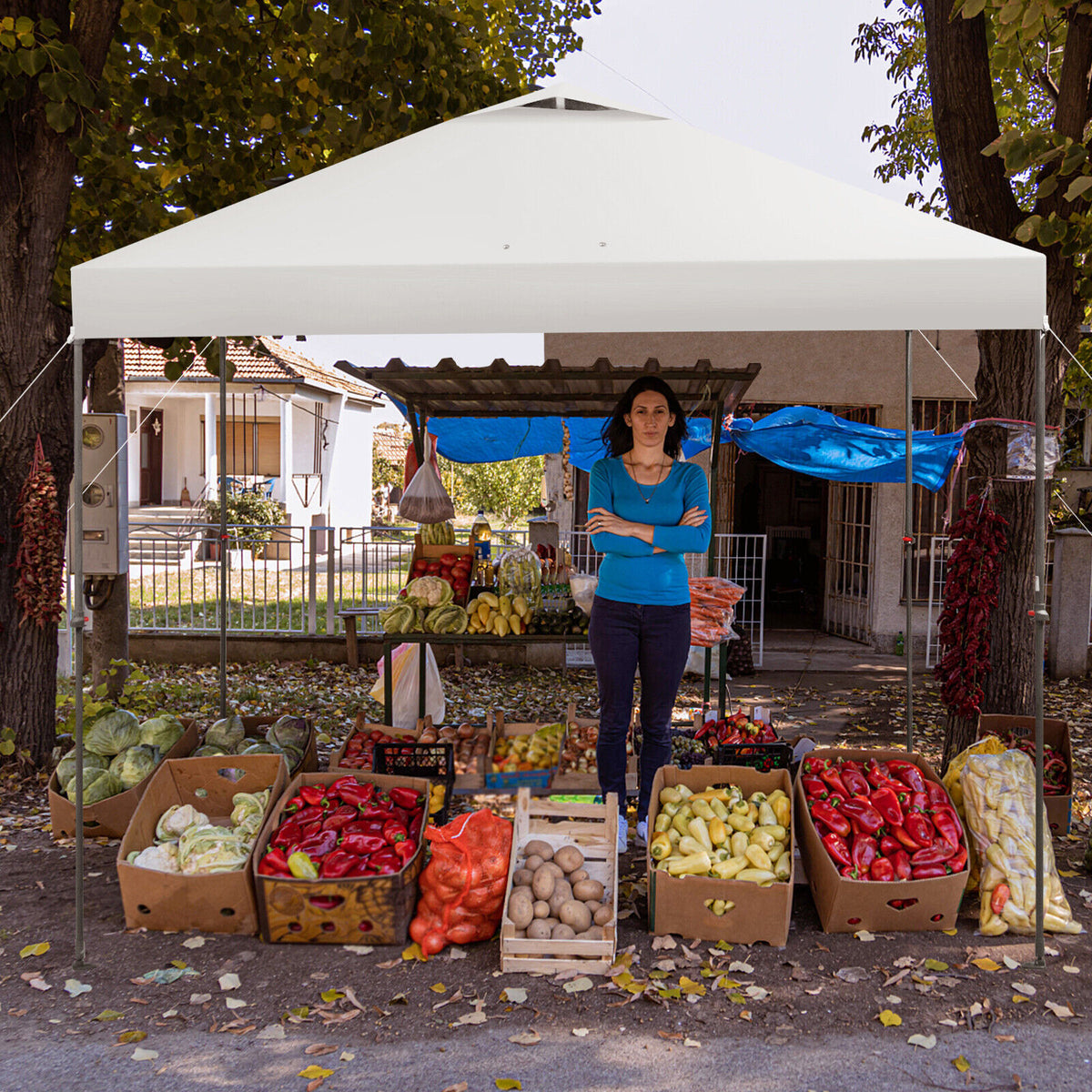 10 x 10 Feet Foldable Outdoor Instant Pop-up Canopy with Carry Bag-White-Canopies-DECOROLALA