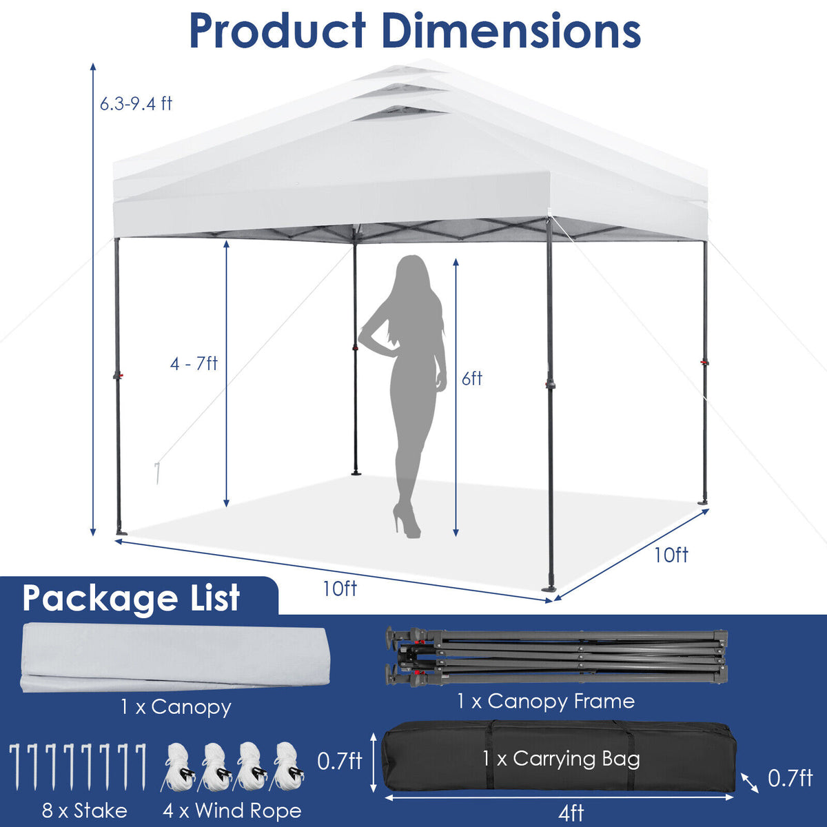 10 x 10 Feet Foldable Outdoor Instant Pop-up Canopy with Carry Bag-White-Canopies-DECOROLALA
