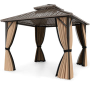 10 x 10 Feet Hardtop Gazebo with Netting and Curtain and Double-Roof Galvanized Metal Top-Gazebos-DECOROLALA