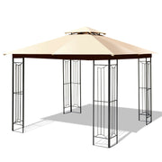 10 x 10 Feet L-Shaped Patio Canopy Gazebo Outdoor 2-Tier Steel Tent-Beige-Gazebos-DECOROLALA