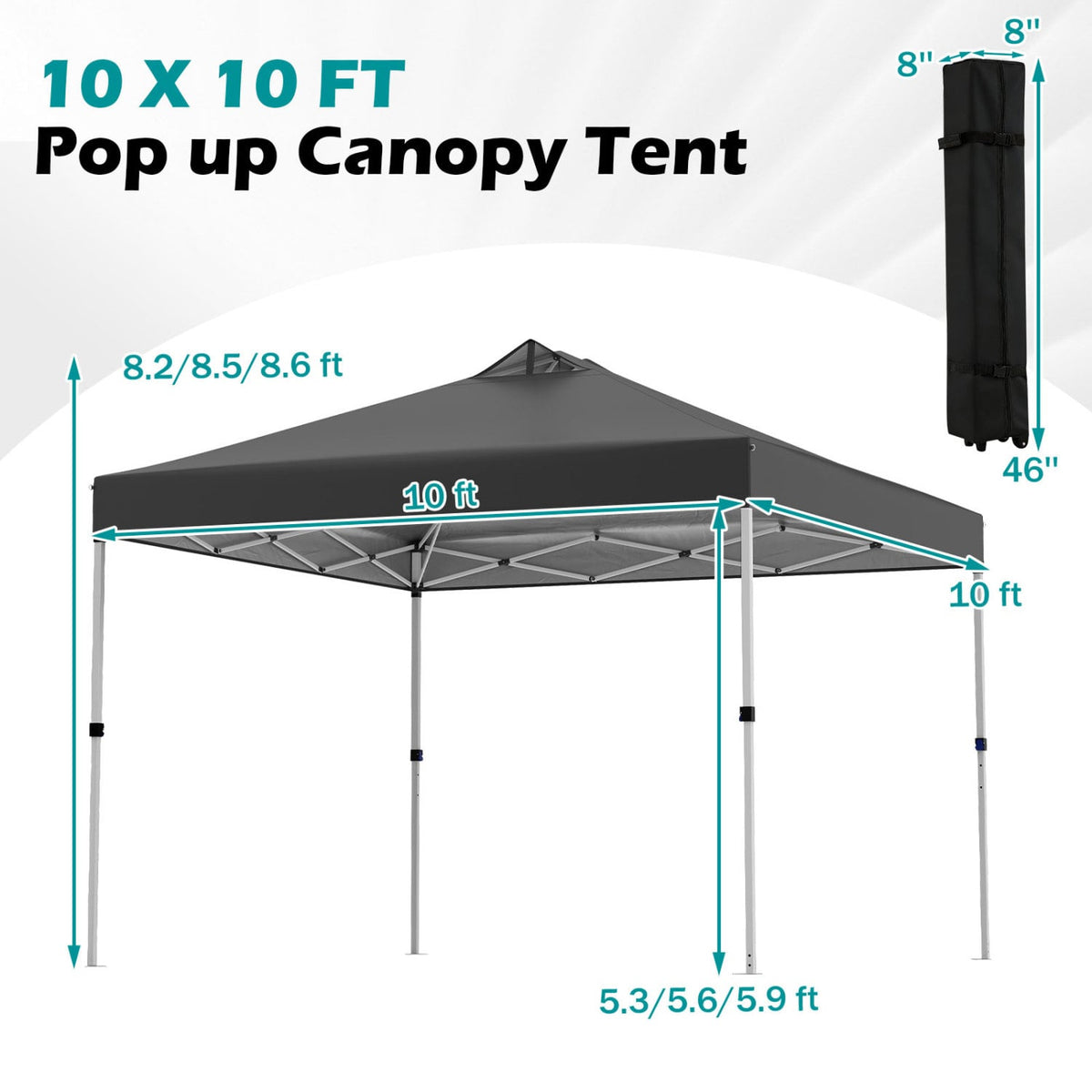 10 x 10 Feet Outdoor Commercial Pop up Canopy Tent-Black-Canopies-DECOROLALA