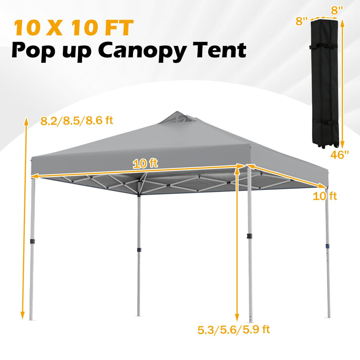 10 x 10 Feet Outdoor Commercial Pop up Canopy Tent-Gray-Canopies-DECOROLALA