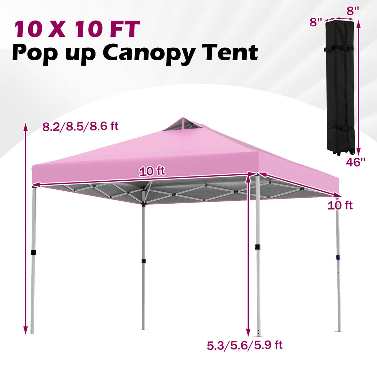 10 x 10 Feet Outdoor Commercial Pop up Canopy Tent-Pink-Canopies-DECOROLALA