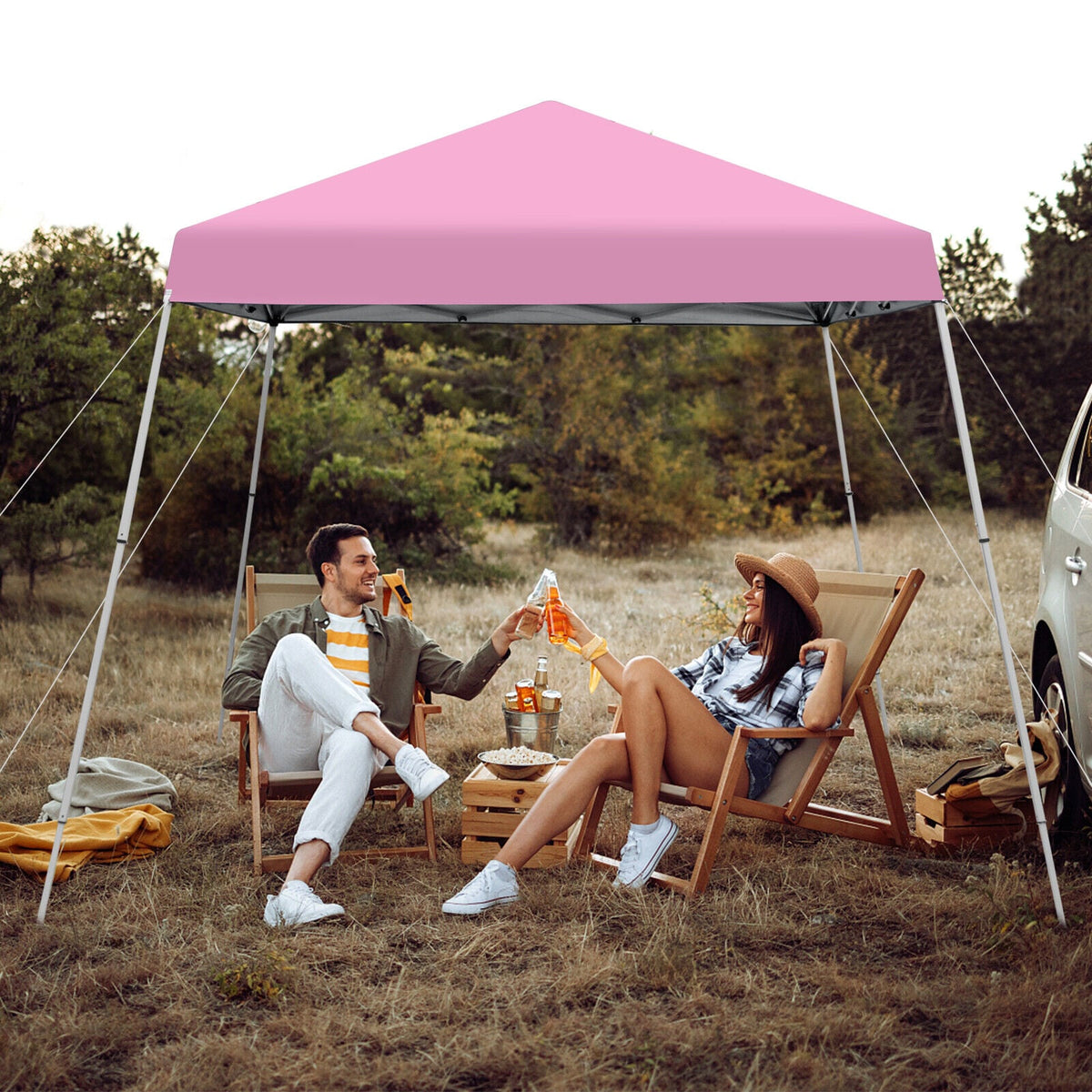 10 x 10 Feet Outdoor Instant Pop-up Canopy with Carrying Bag-Pink-Canopies-DECOROLALA