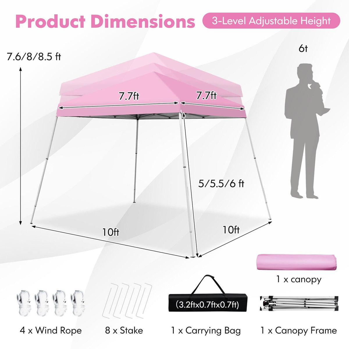 10 x 10 Feet Outdoor Instant Pop-up Canopy with Carrying Bag-Pink-Canopies-DECOROLALA