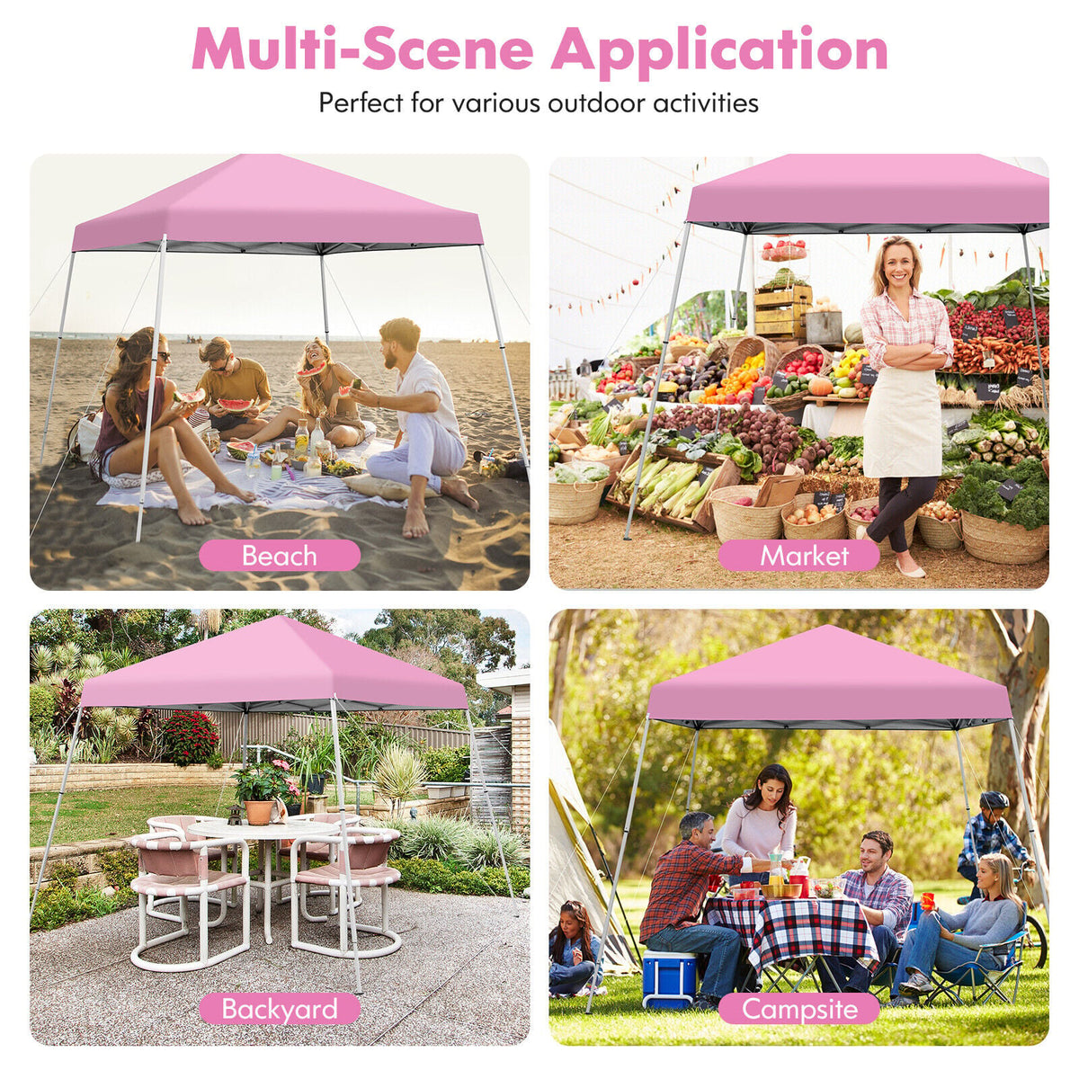 10 x 10 Feet Outdoor Instant Pop-up Canopy with Carrying Bag-Pink-Canopies-DECOROLALA