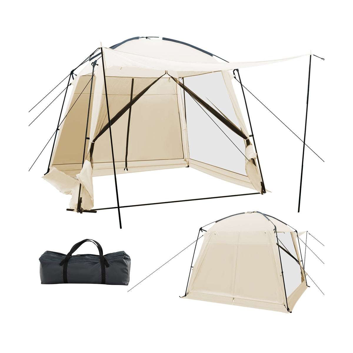 10 x 10 Feet Screened Canopy Tent w/ Vestibule and Zippered Door-Beige-Tents-DECOROLALA
