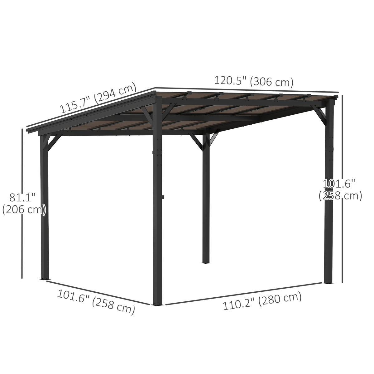 10' x 10' Hardtop Gazebo - Dark Grey Wall-Mounted Pergola-Pergolas-DECOROLALA