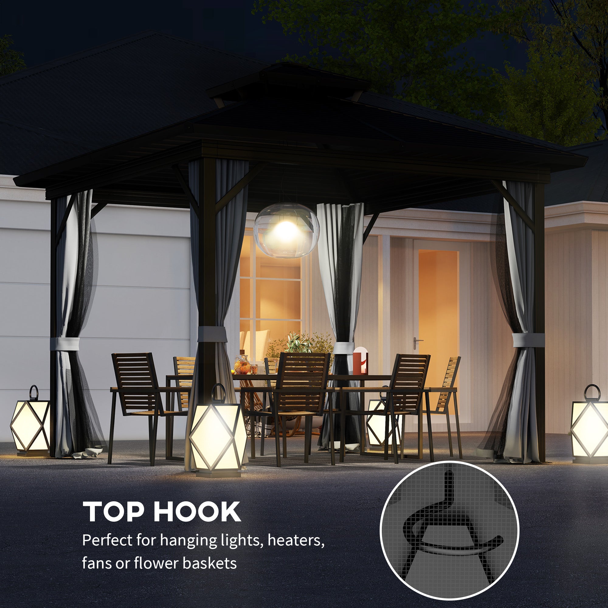 10' x 10' Hardtop Gazebo - Double Tier Metal Roof Light Grey-DECOROLALA