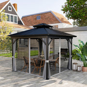 10' x 10' Hardtop Gazebo - Double Tier Metal Roof Light Grey-DECOROLALA