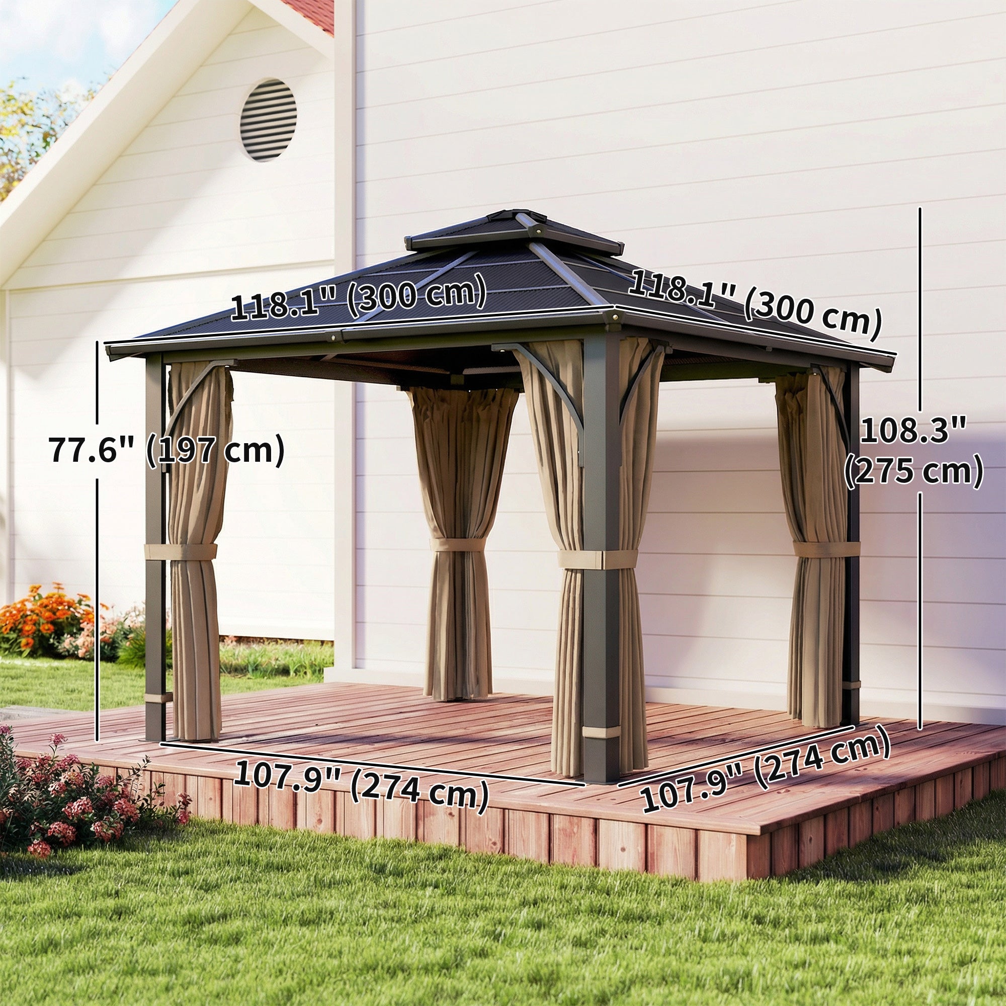 10' x 10' Hardtop Gazebo Polycarbonate Khaki-DECOROLALA