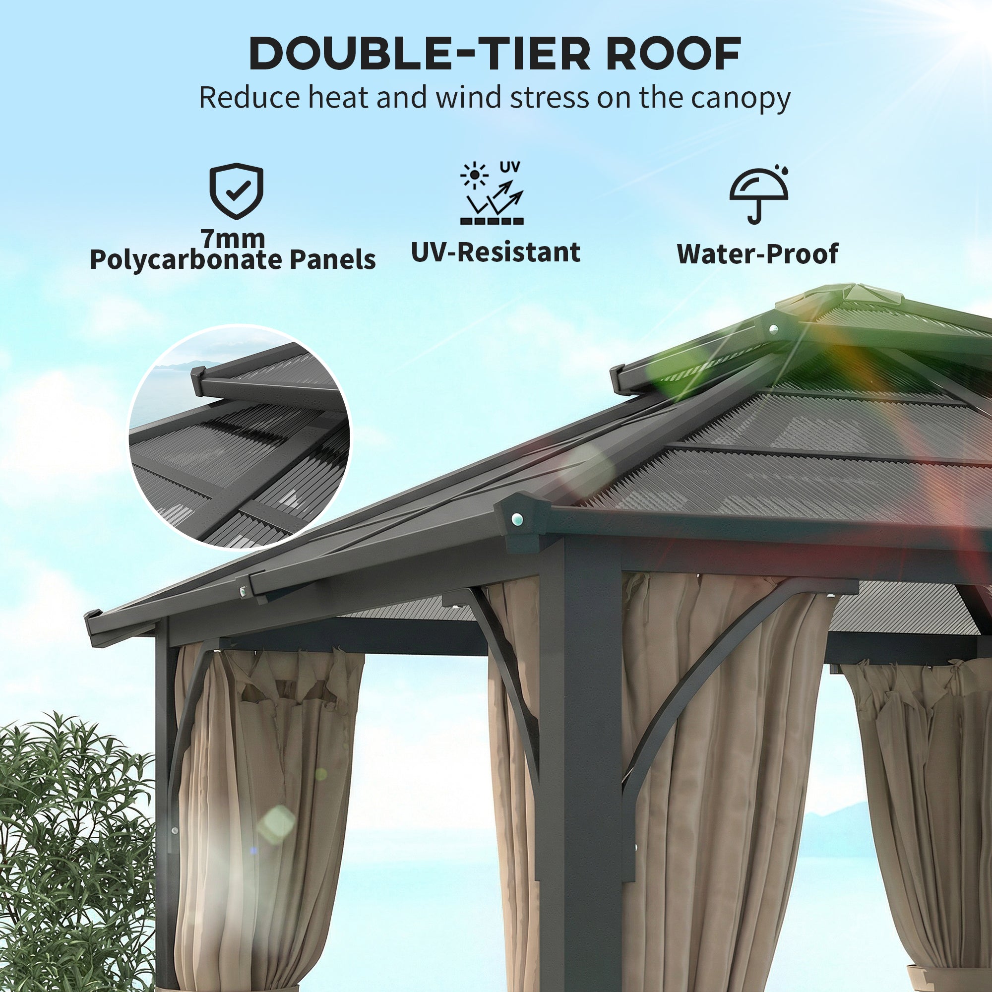 10' x 10' Hardtop Gazebo Polycarbonate Khaki-DECOROLALA