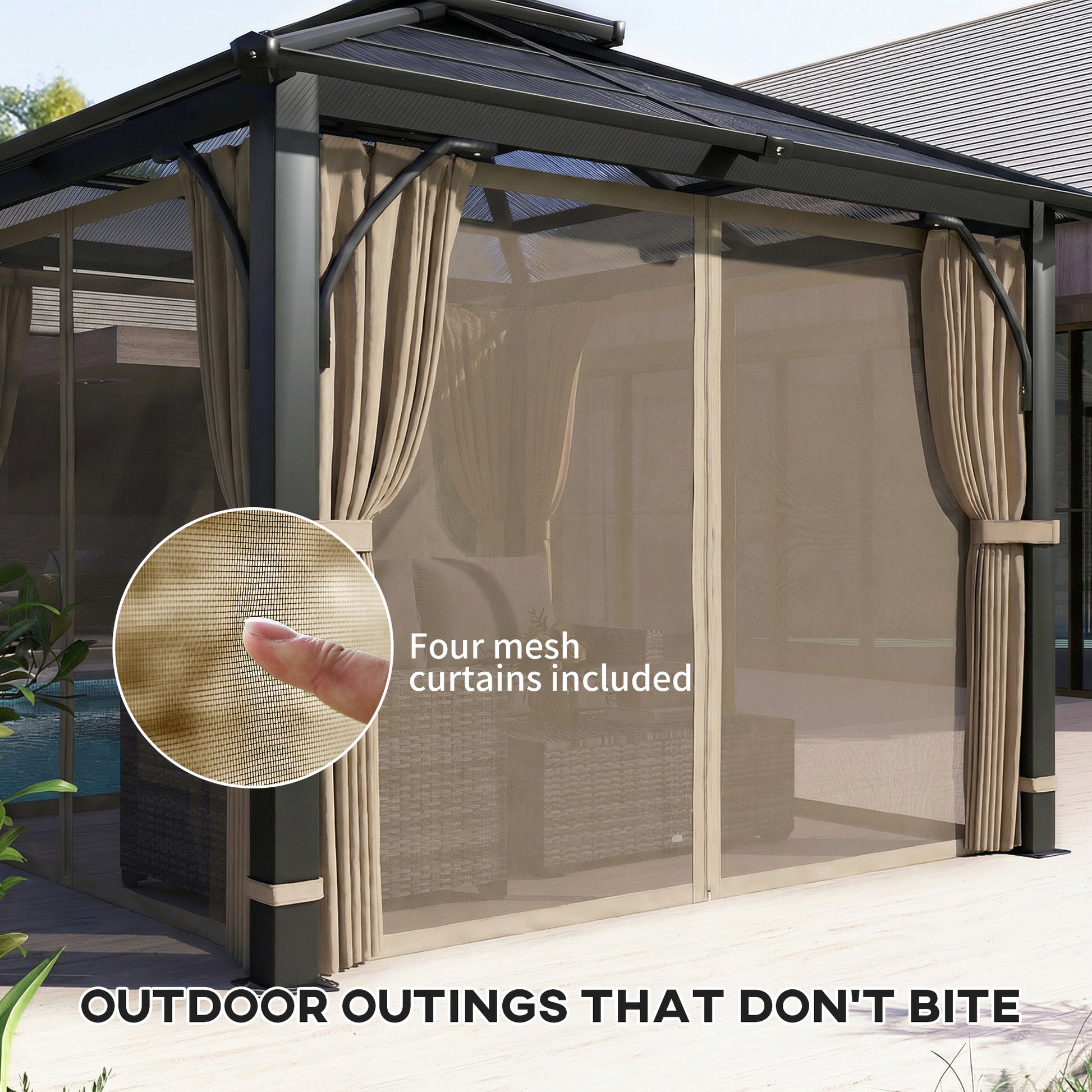 10' x 10' Hardtop Gazebo Polycarbonate Khaki-DECOROLALA