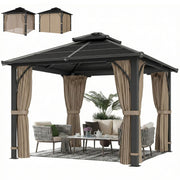 10' x 10' Hardtop Gazebo Polycarbonate Khaki-DECOROLALA