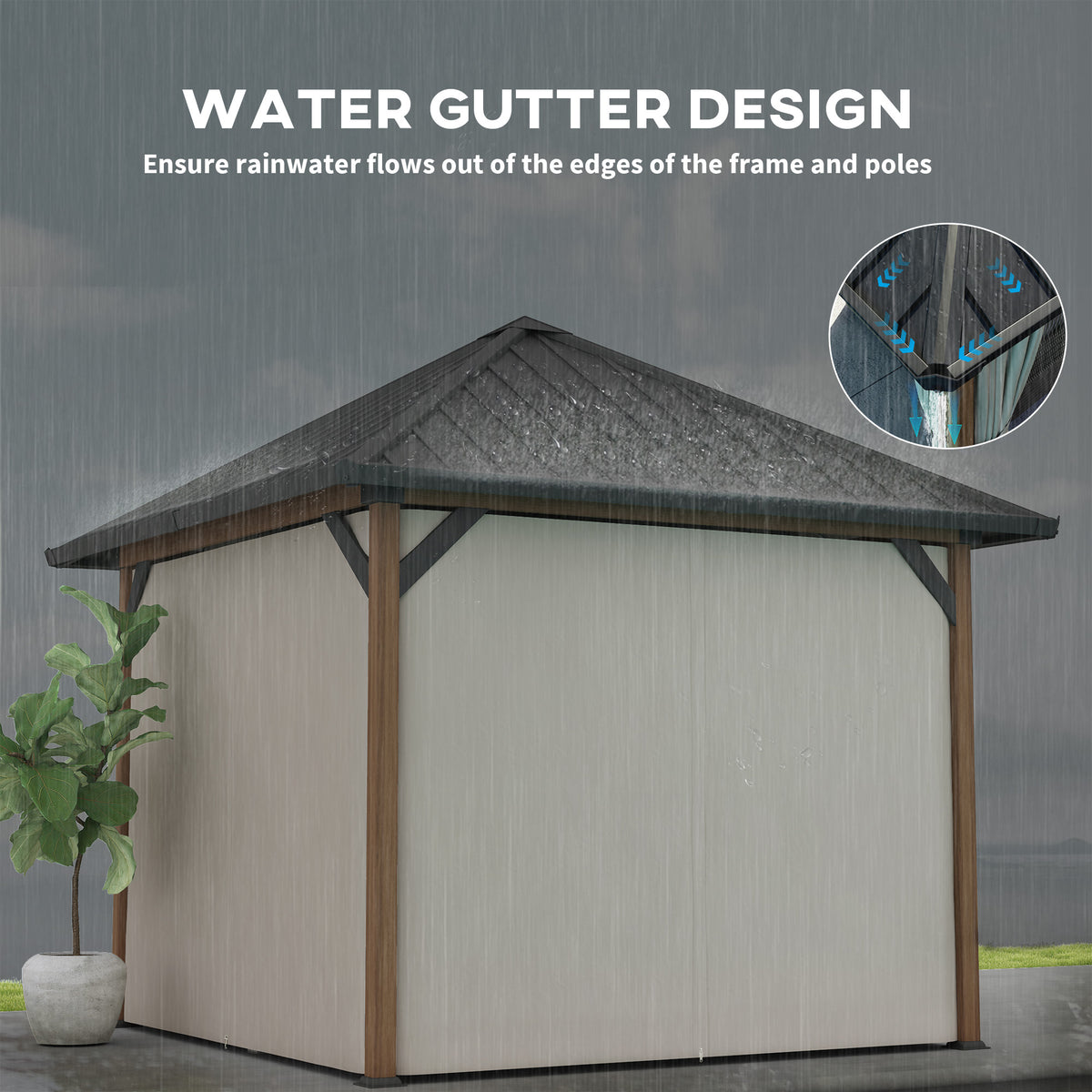 10' x 10' Hardtop Gazebo - Walnut Wood Grain Steel Roof-Gazebos-DECOROLALA