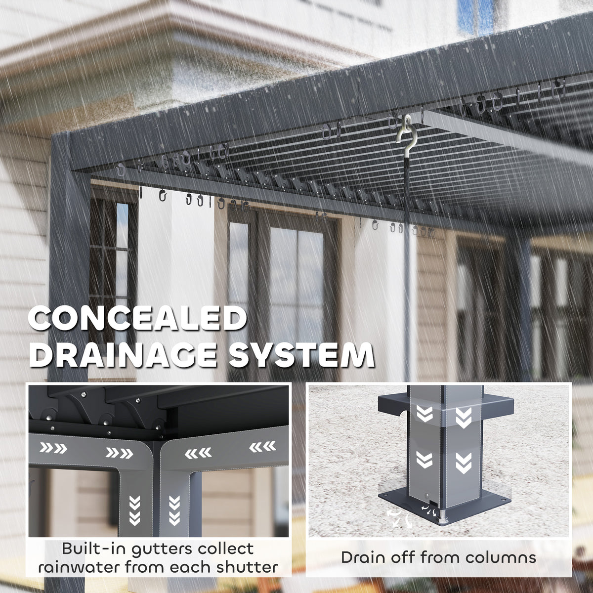 10' x 10' Louvered Pergola - Dark Grey Aluminum Gazebo-Pergolas-DECOROLALA