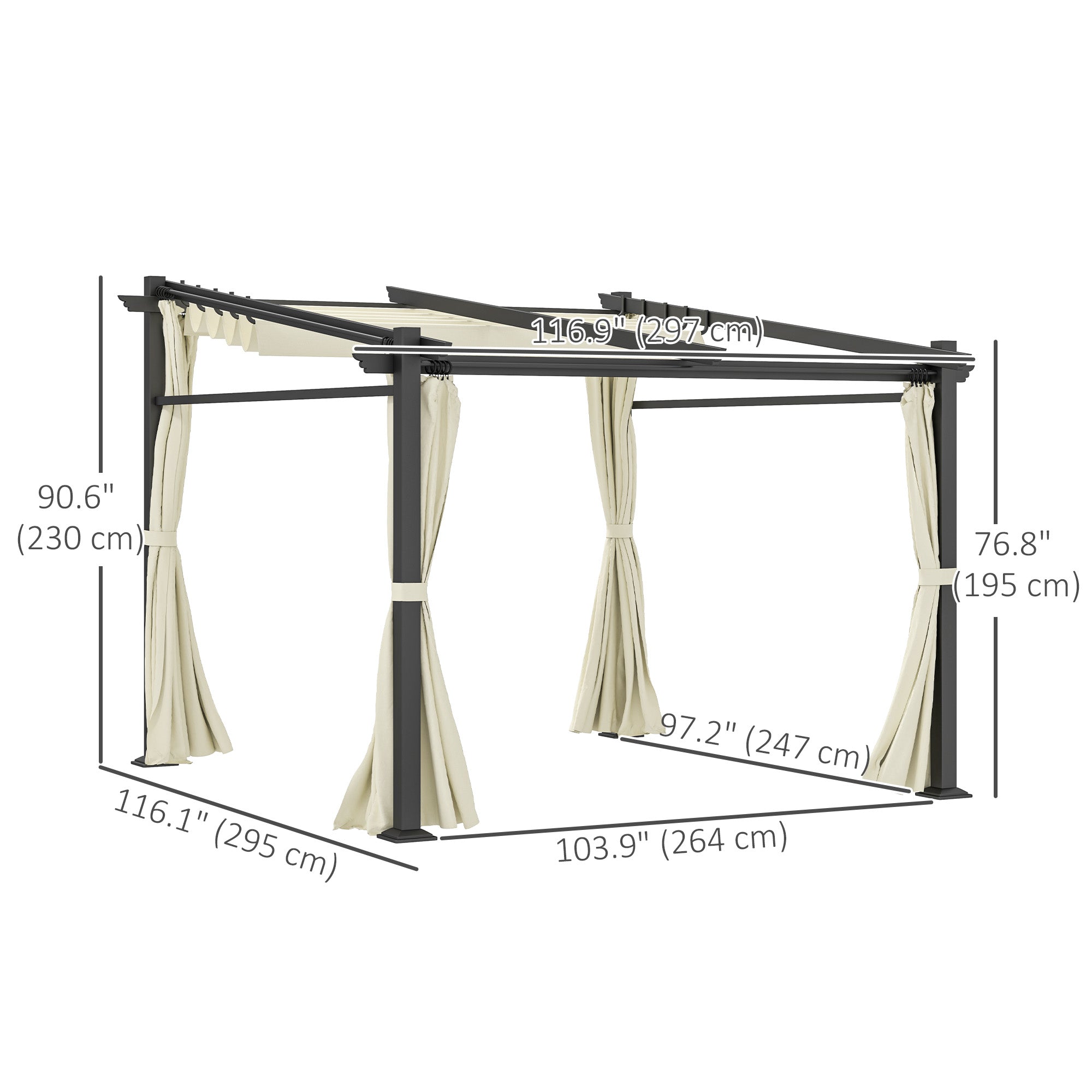 10' x 10' Metal Pergola with Retractable Canopy - Beige-DECOROLALA