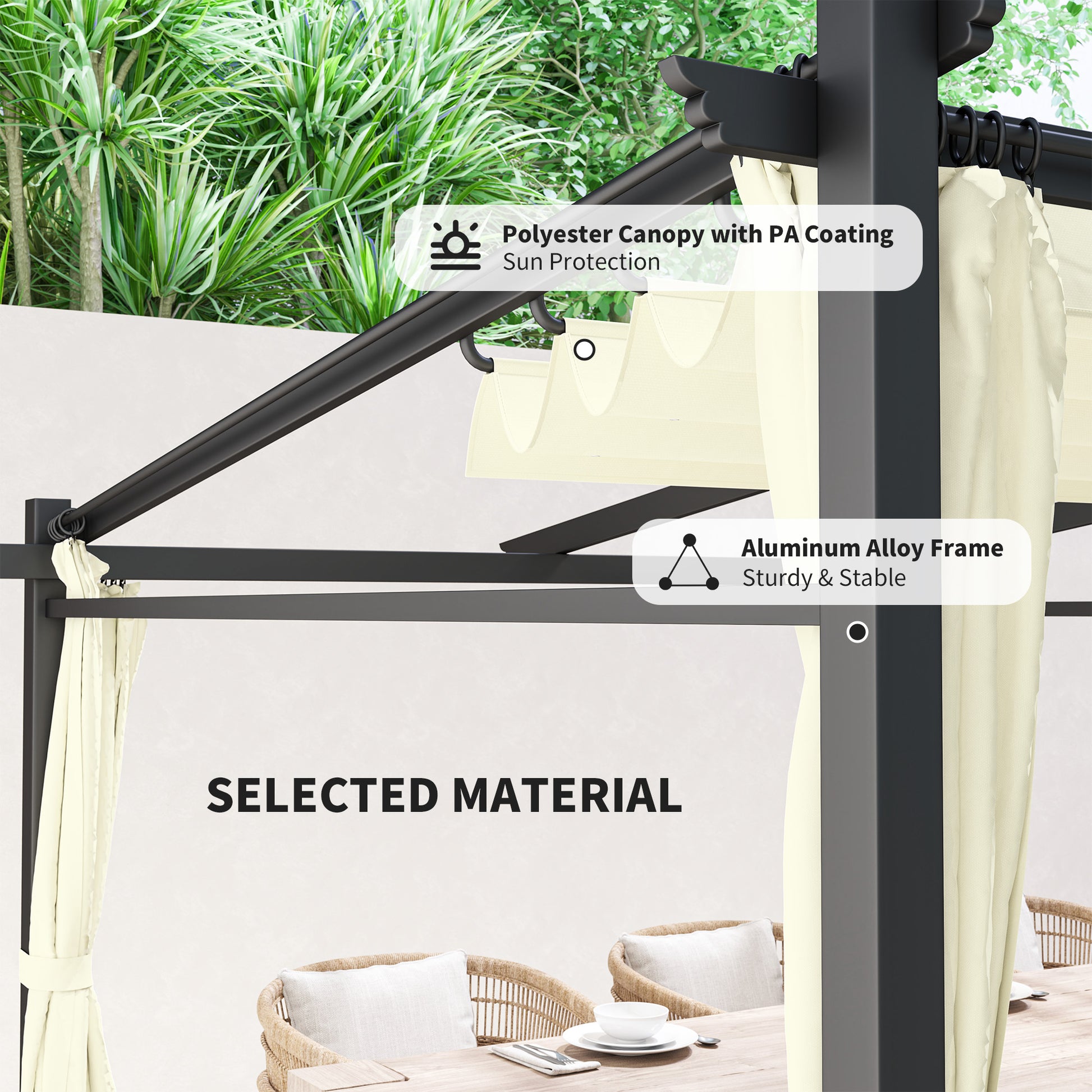 10' x 10' Metal Pergola with Retractable Canopy - Beige-DECOROLALA