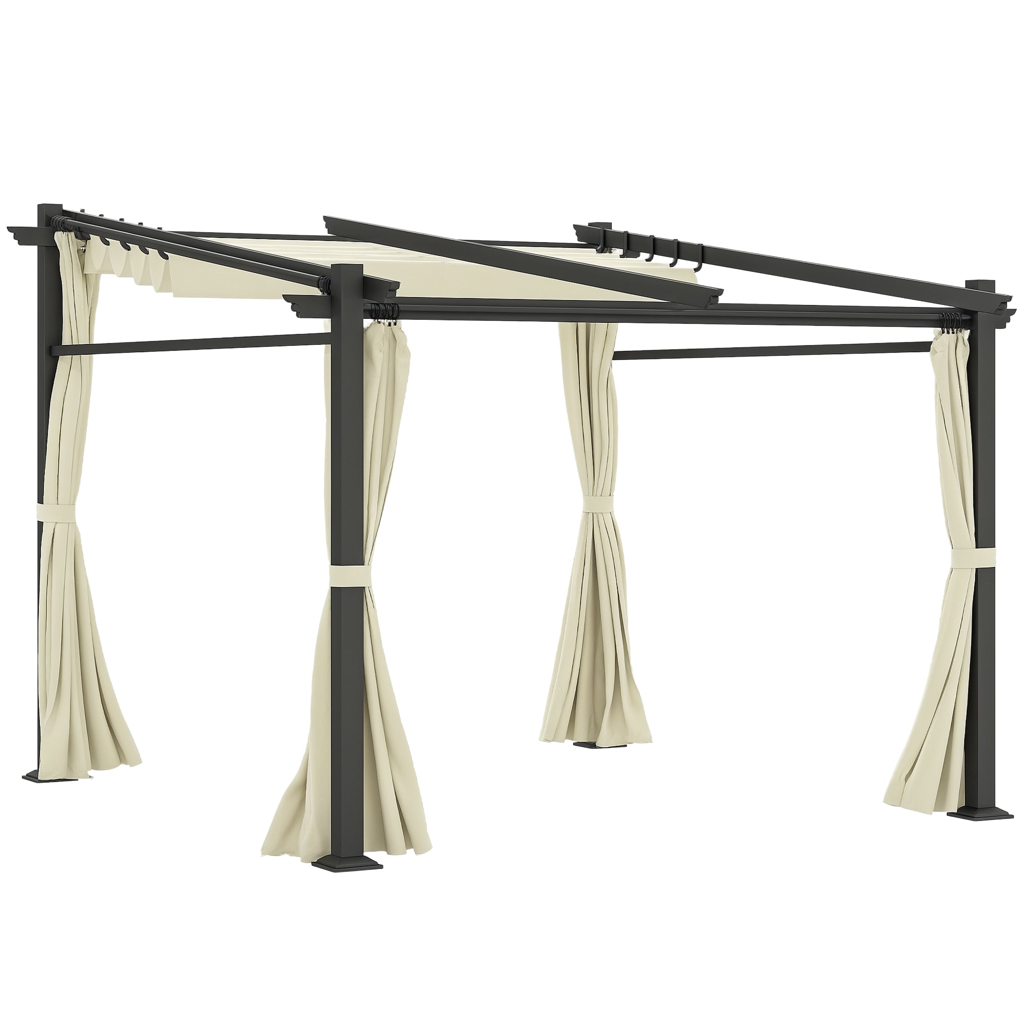 10' x 10' Metal Pergola with Retractable Canopy - Beige-DECOROLALA