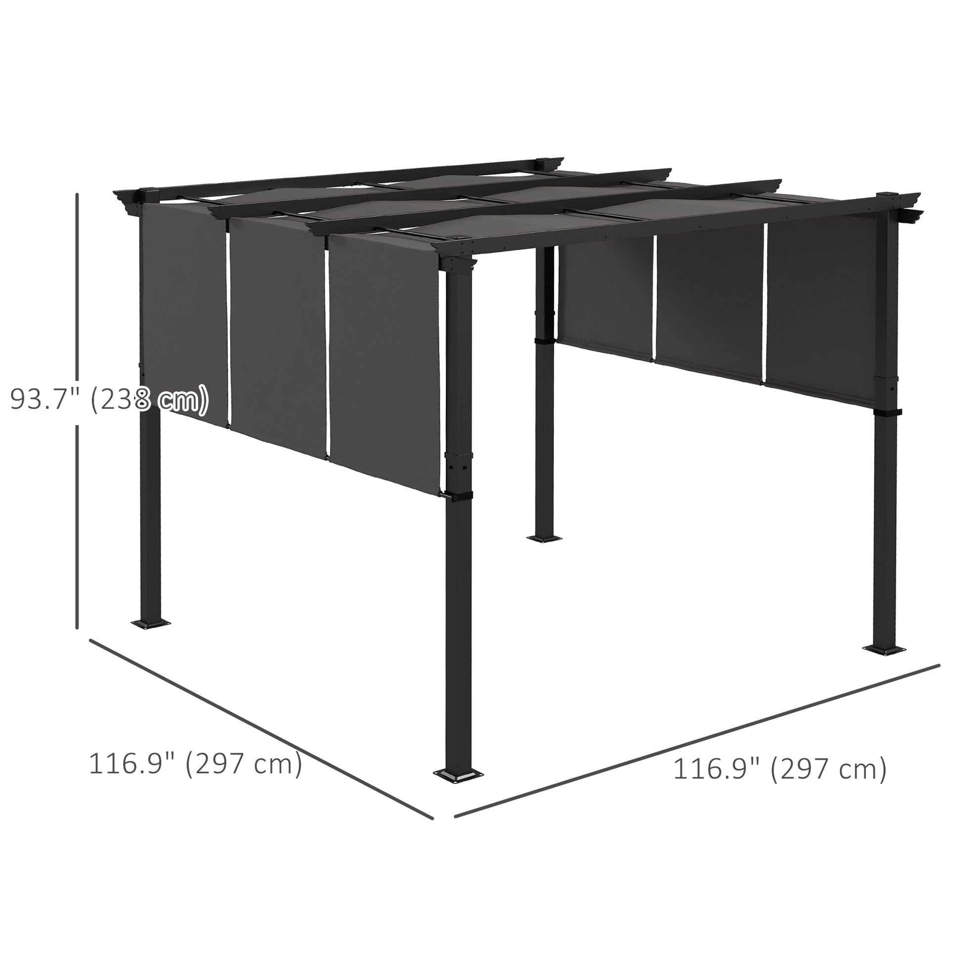 10' x 10' Metal Pergola with Retractable Canopy - Charcoal Grey-DECOROLALA