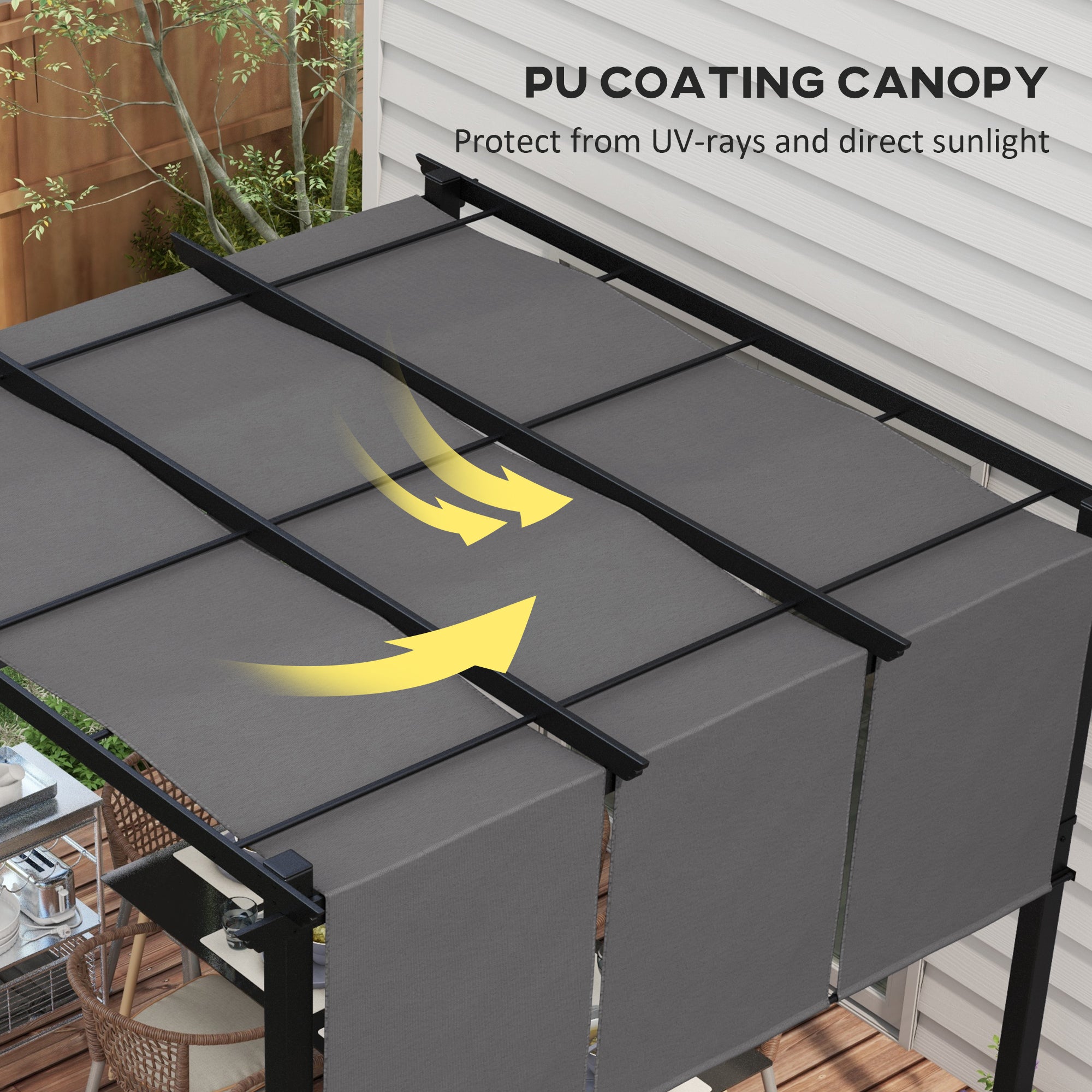 10' x 10' Metal Pergola with Retractable Canopy - Charcoal Grey-DECOROLALA