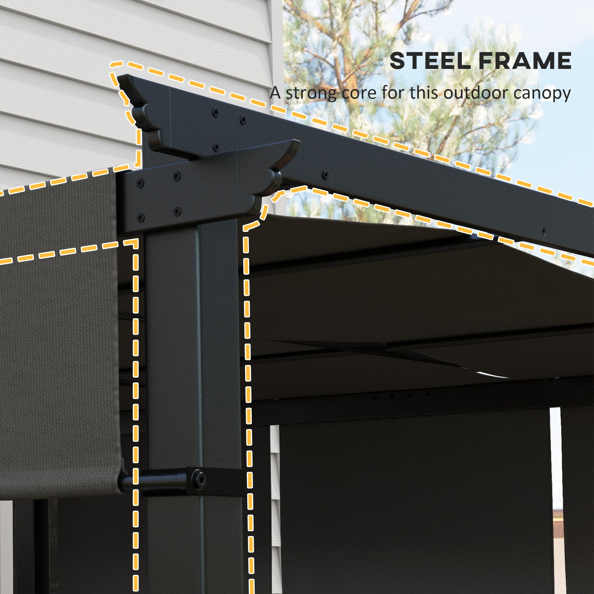 10' x 10' Metal Pergola with Retractable Canopy - Charcoal Grey-DECOROLALA