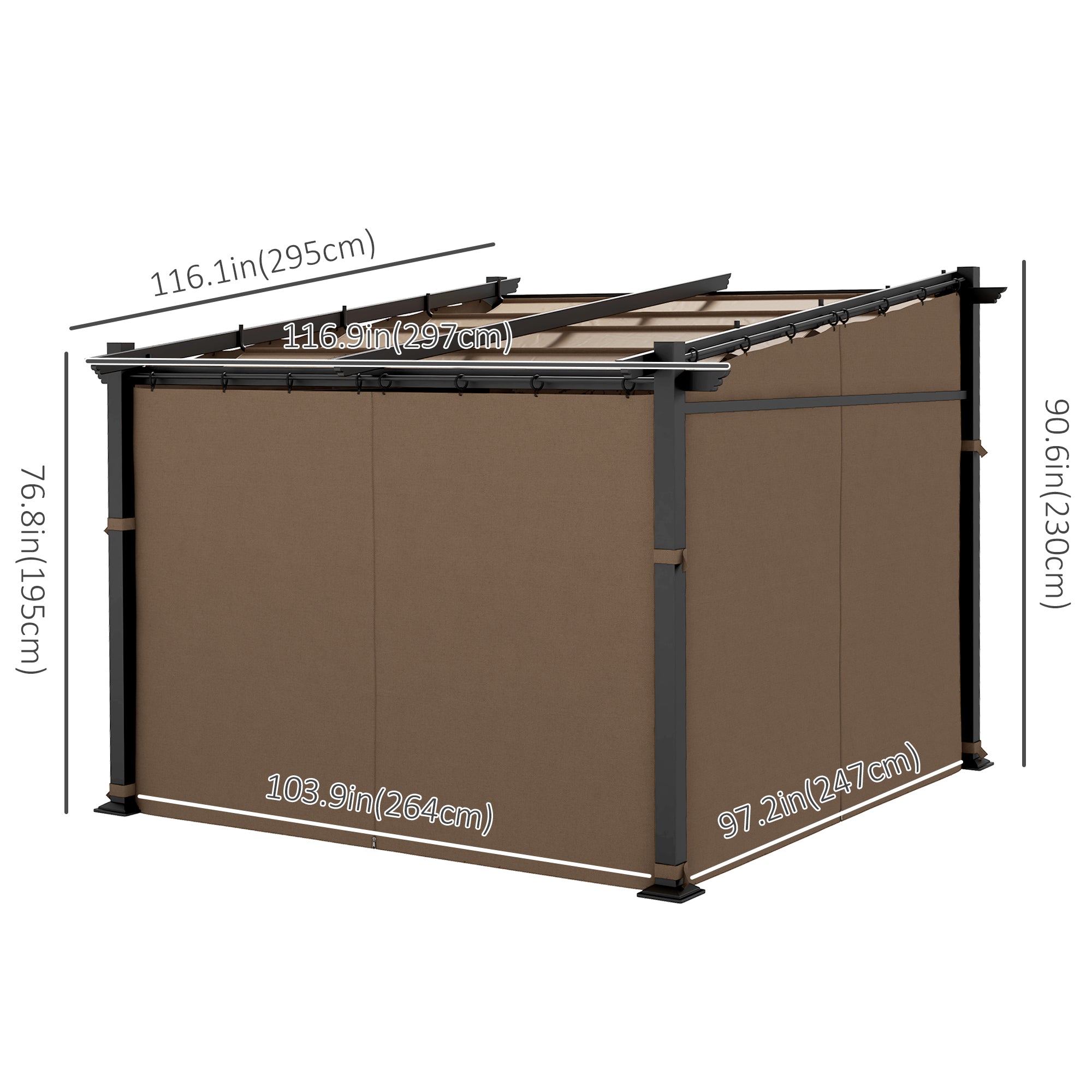 10' x 10' Metal Pergola with Retractable Canopy - Coffee-DECOROLALA