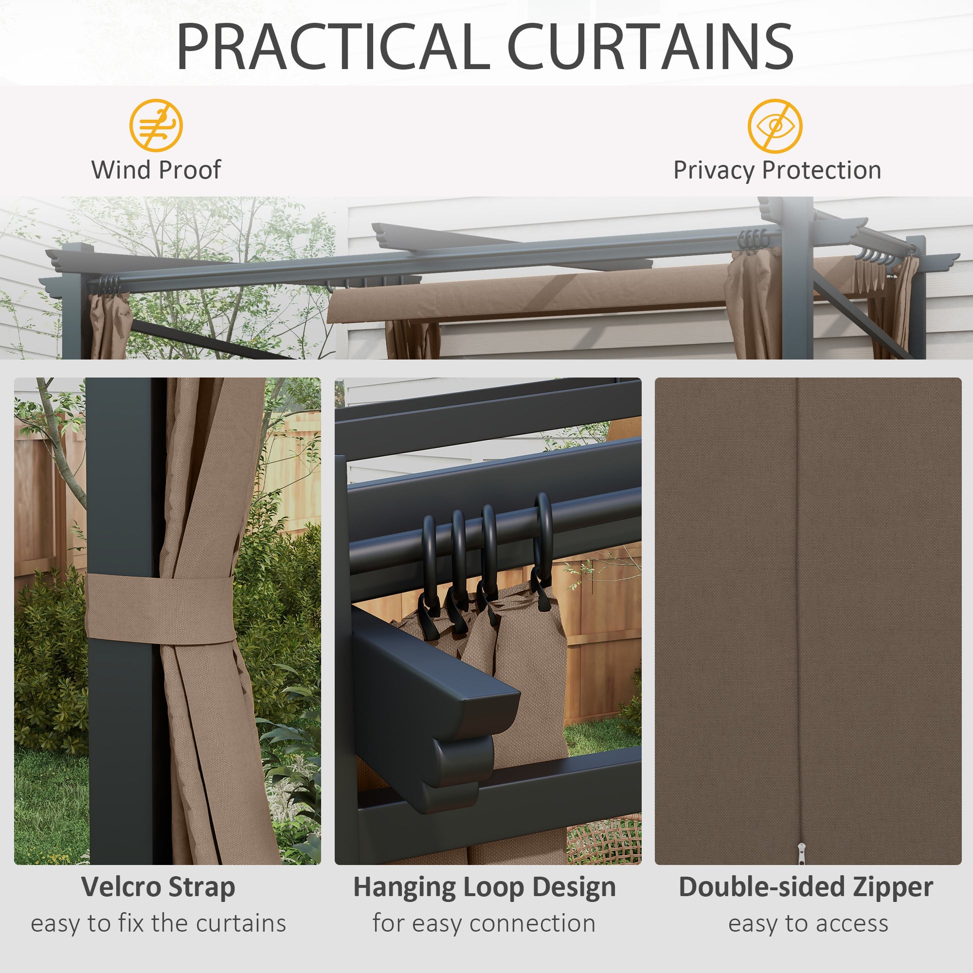 10' x 10' Metal Pergola with Retractable Canopy - Coffee-DECOROLALA