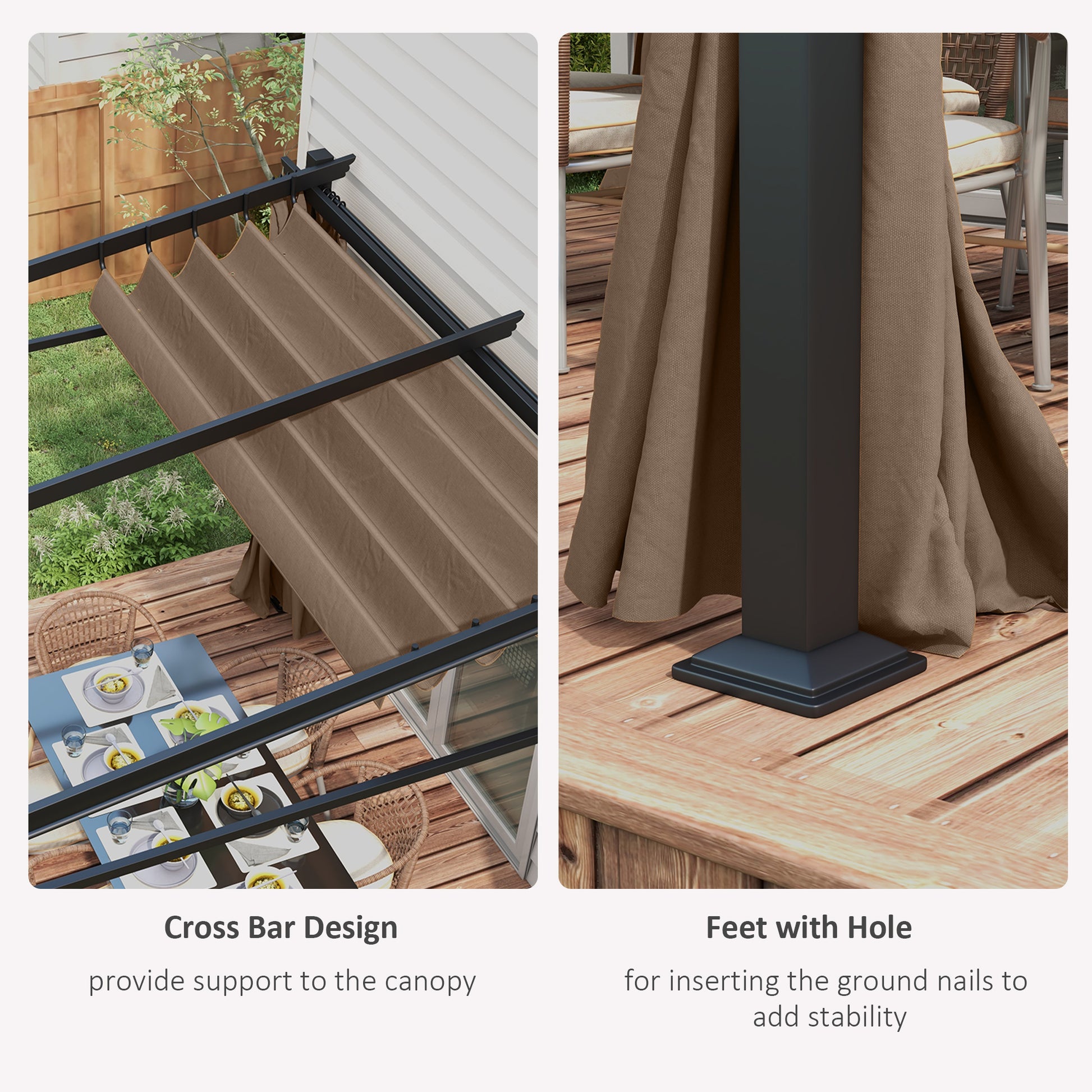 10' x 10' Metal Pergola with Retractable Canopy - Coffee-DECOROLALA