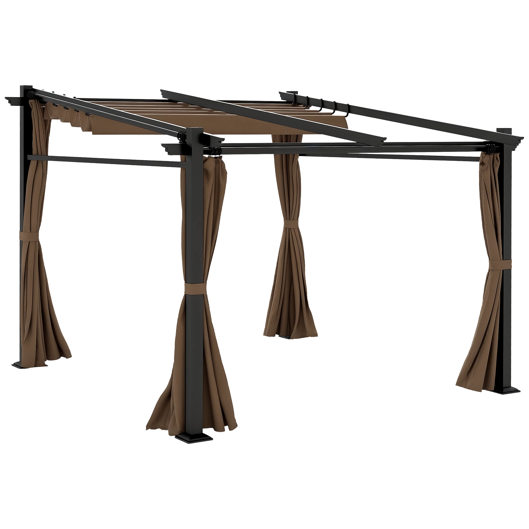 10' x 10' Metal Pergola with Retractable Canopy - Coffee-DECOROLALA