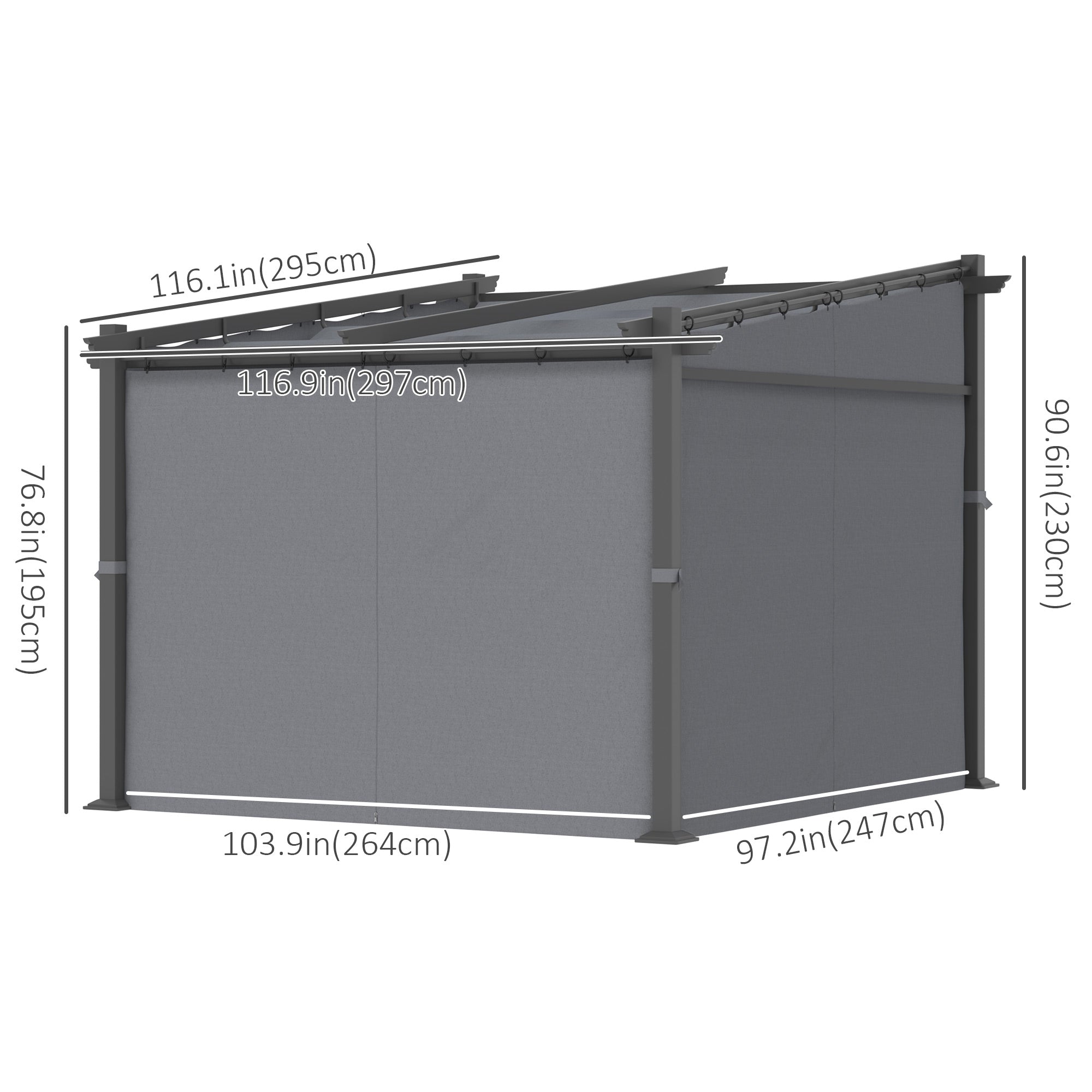 10' x 10' Metal Pergola with Retractable Canopy - Dark Grey-DECOROLALA