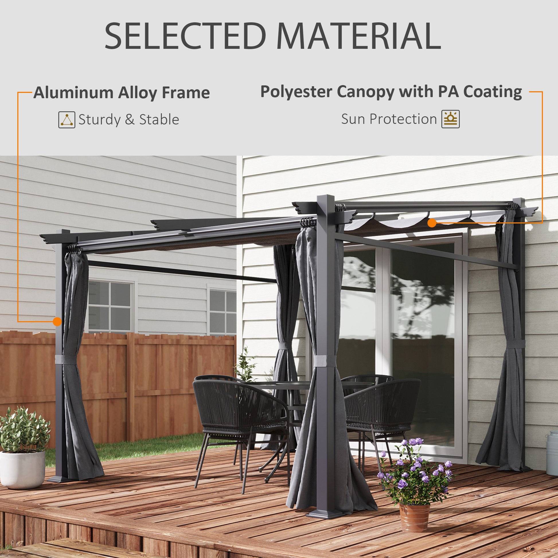 10' x 10' Metal Pergola with Retractable Canopy - Dark Grey-DECOROLALA