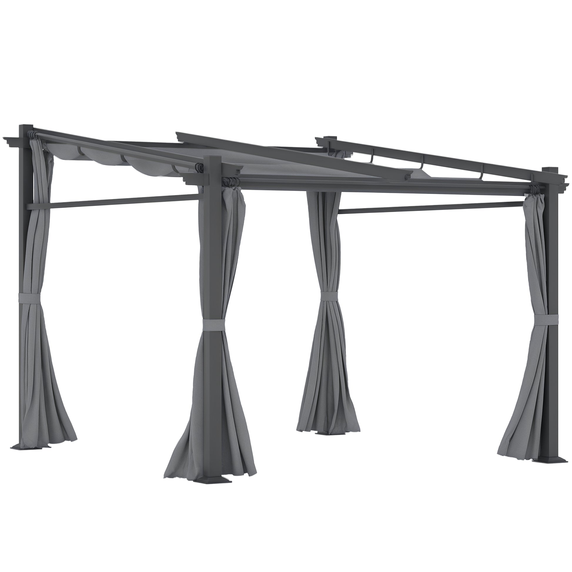 10' x 10' Metal Pergola with Retractable Canopy - Dark Grey-DECOROLALA