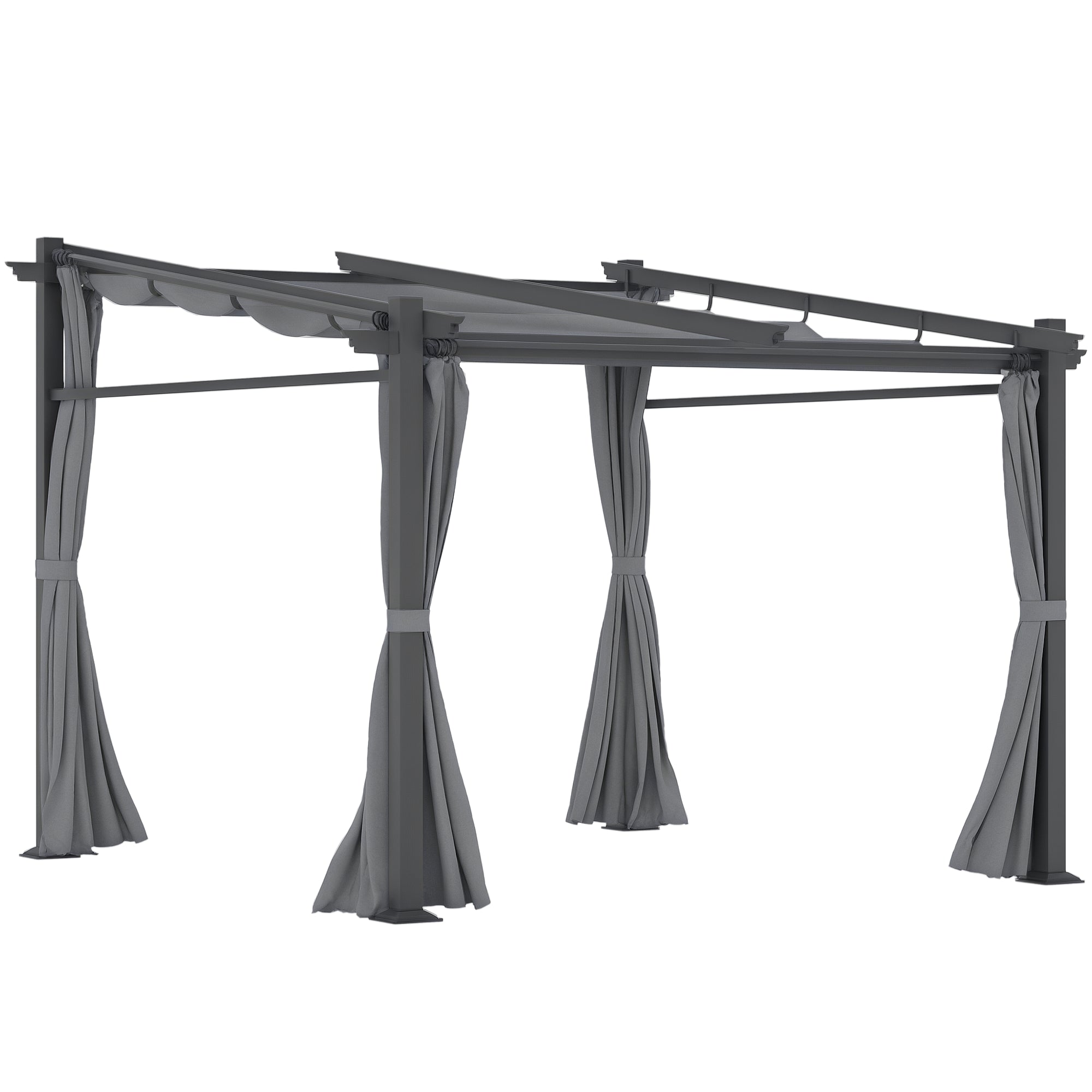 10' x 10' Metal Pergola with Retractable Canopy - Dark Grey-DECOROLALA