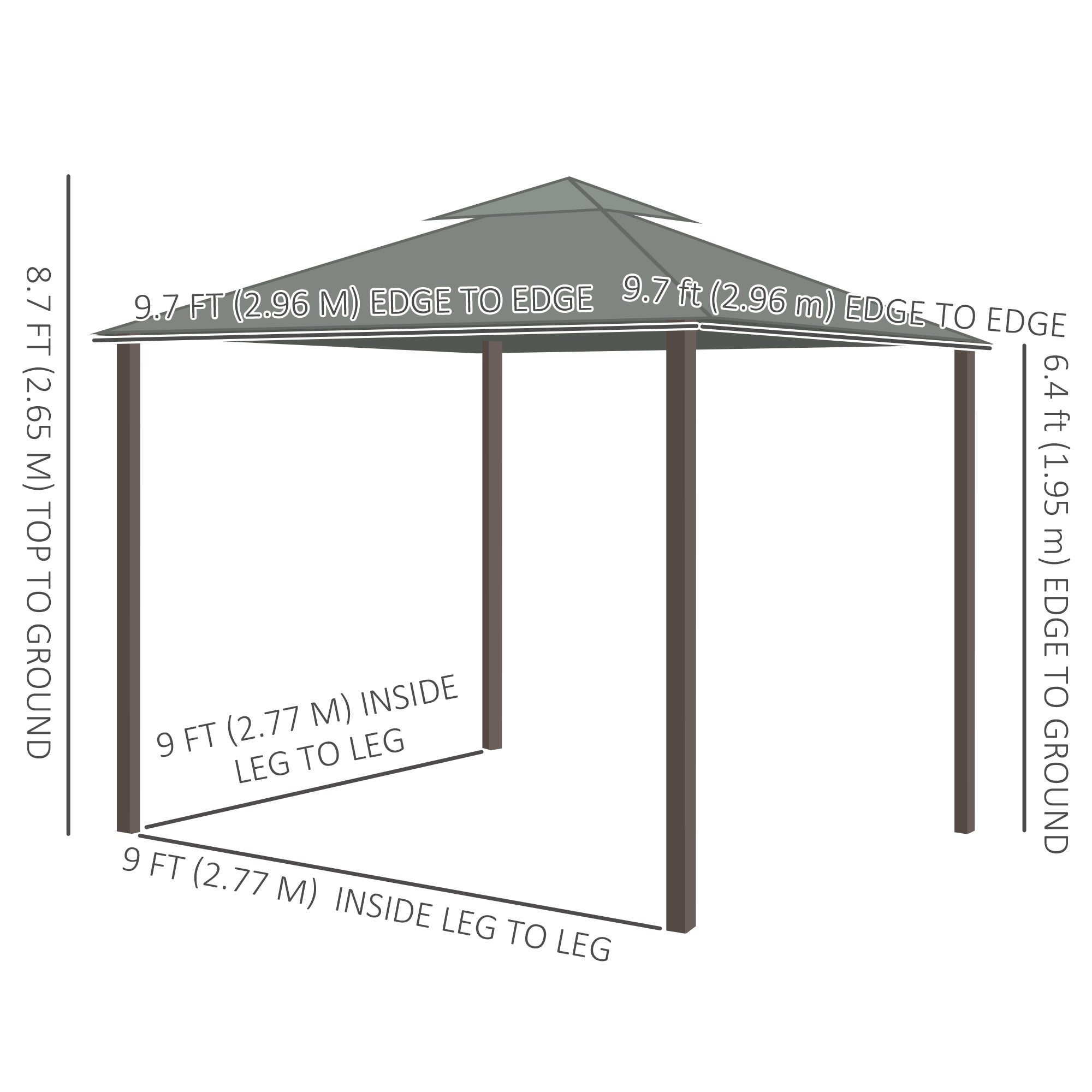 10' x 10' Outdoor Gazebo - 2-Tier Canopy Dark Grey-DECOROLALA