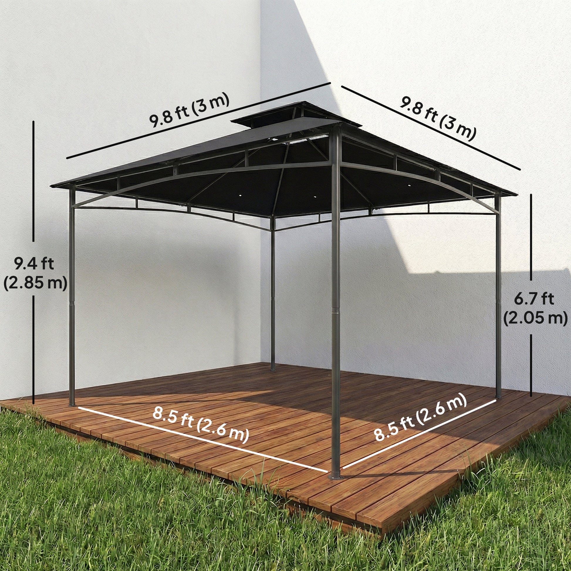 10' x 10' Outdoor Gazebo - 2-Tier Soft Top Metal Frame Black-DECOROLALA
