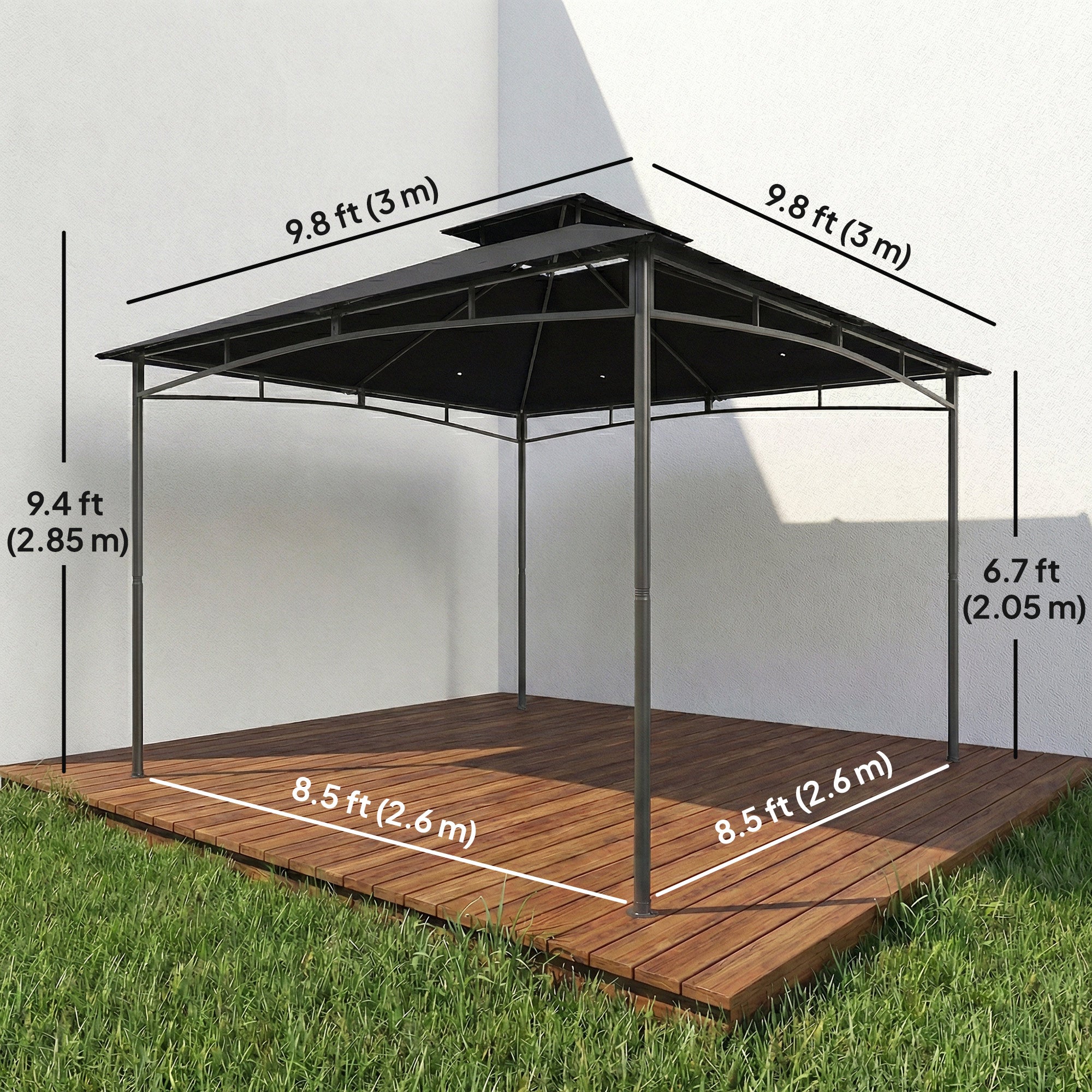 10' x 10' Outdoor Gazebo - 2-Tier Soft Top Metal Frame Black-DECOROLALA