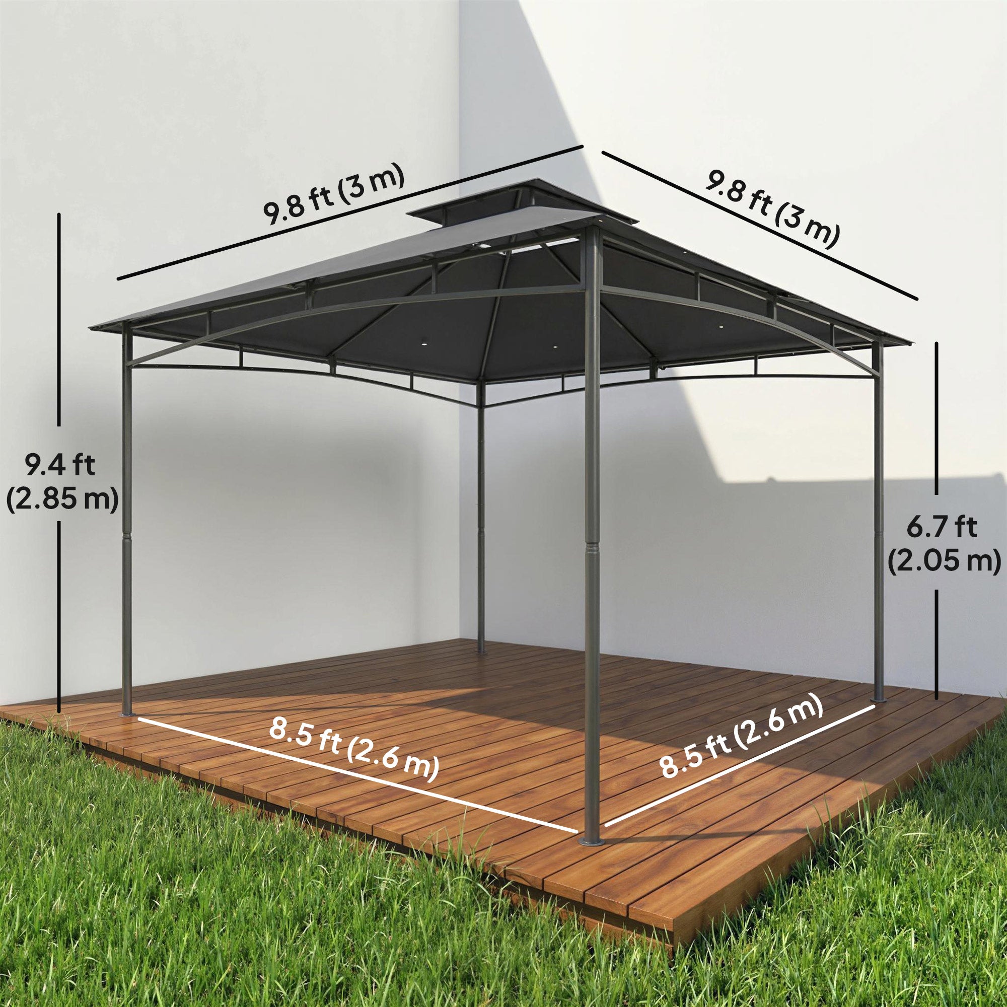 10' x 10' Outdoor Gazebo - 2-Tier Soft Top Metal Frame Grey-DECOROLALA
