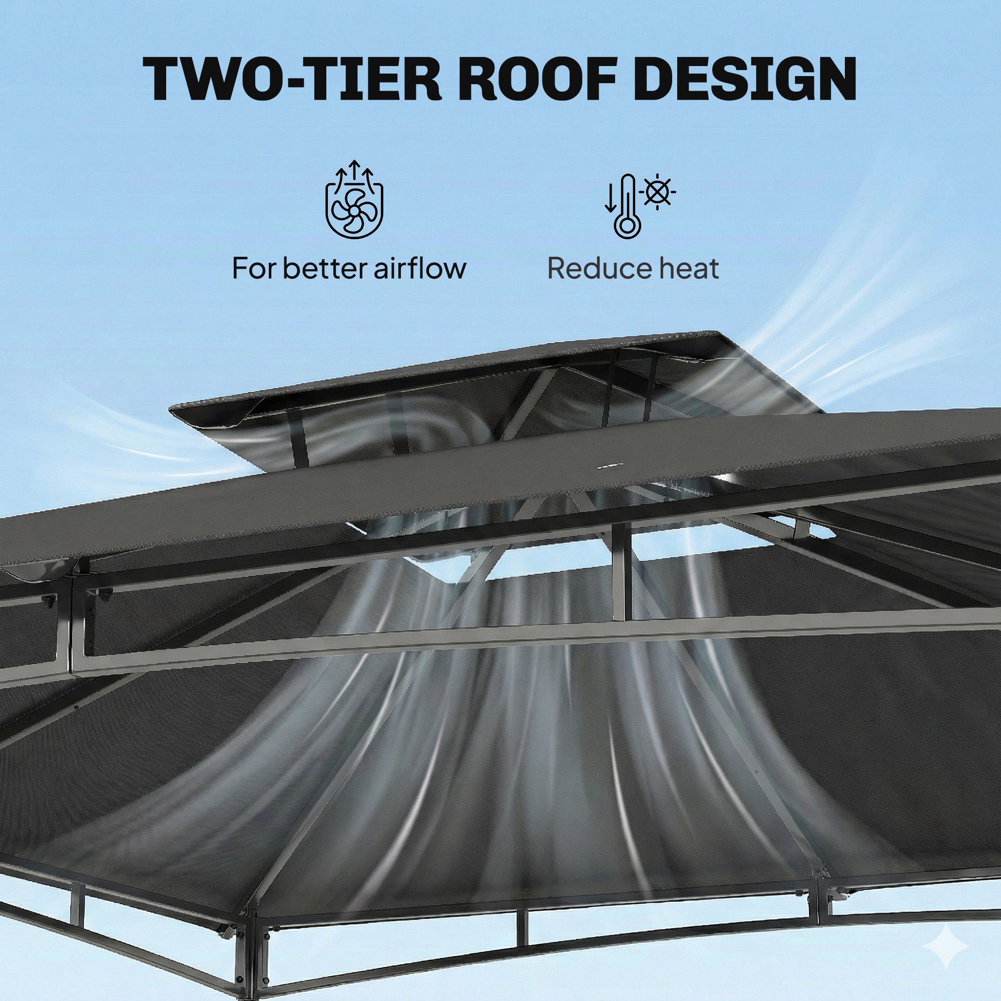 10' x 10' Outdoor Gazebo - 2-Tier Soft Top Metal Frame Grey-DECOROLALA