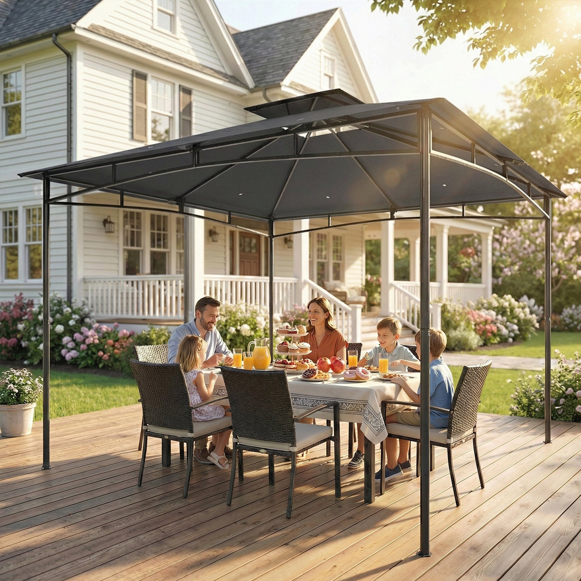 10' x 10' Outdoor Gazebo - 2-Tier Soft Top Metal Frame Grey-DECOROLALA