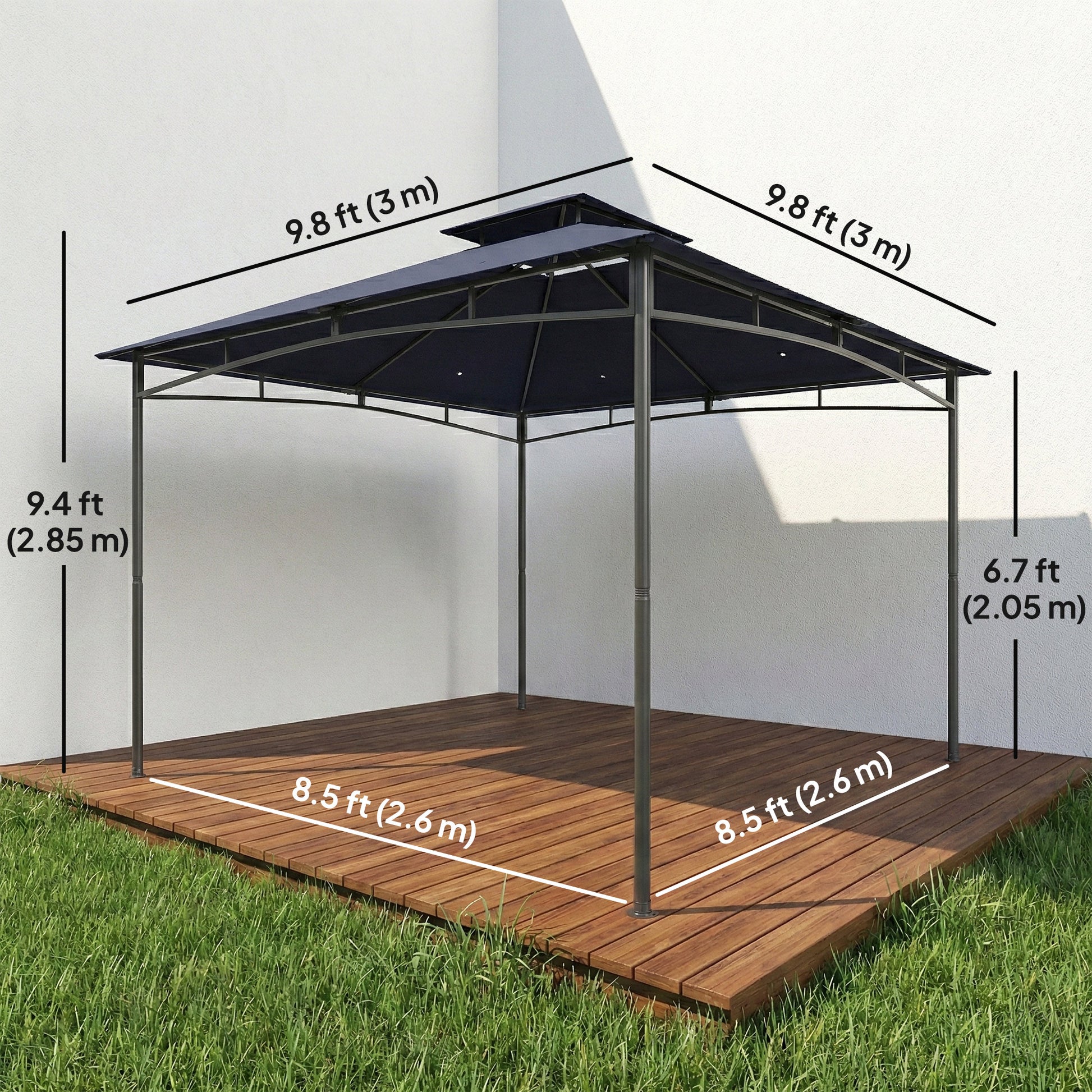 10' x 10' Outdoor Gazebo - 2-Tier Soft Top Metal Frame Navy Blue-DECOROLALA